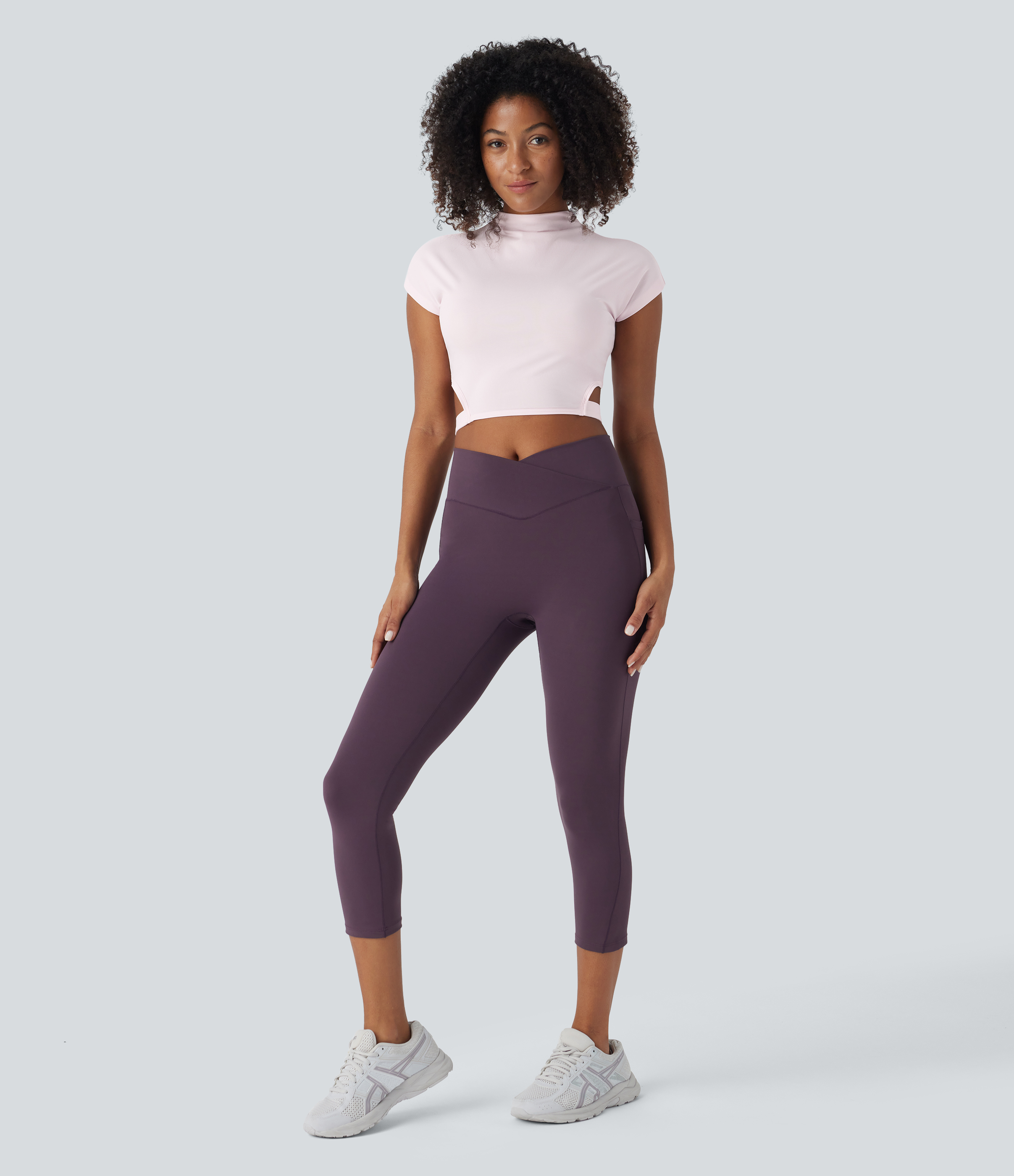 Halara Short Sleeve Adjustable Buckle Cropped Quick Dry Dance Sports Top  - Rice Pink - XL 