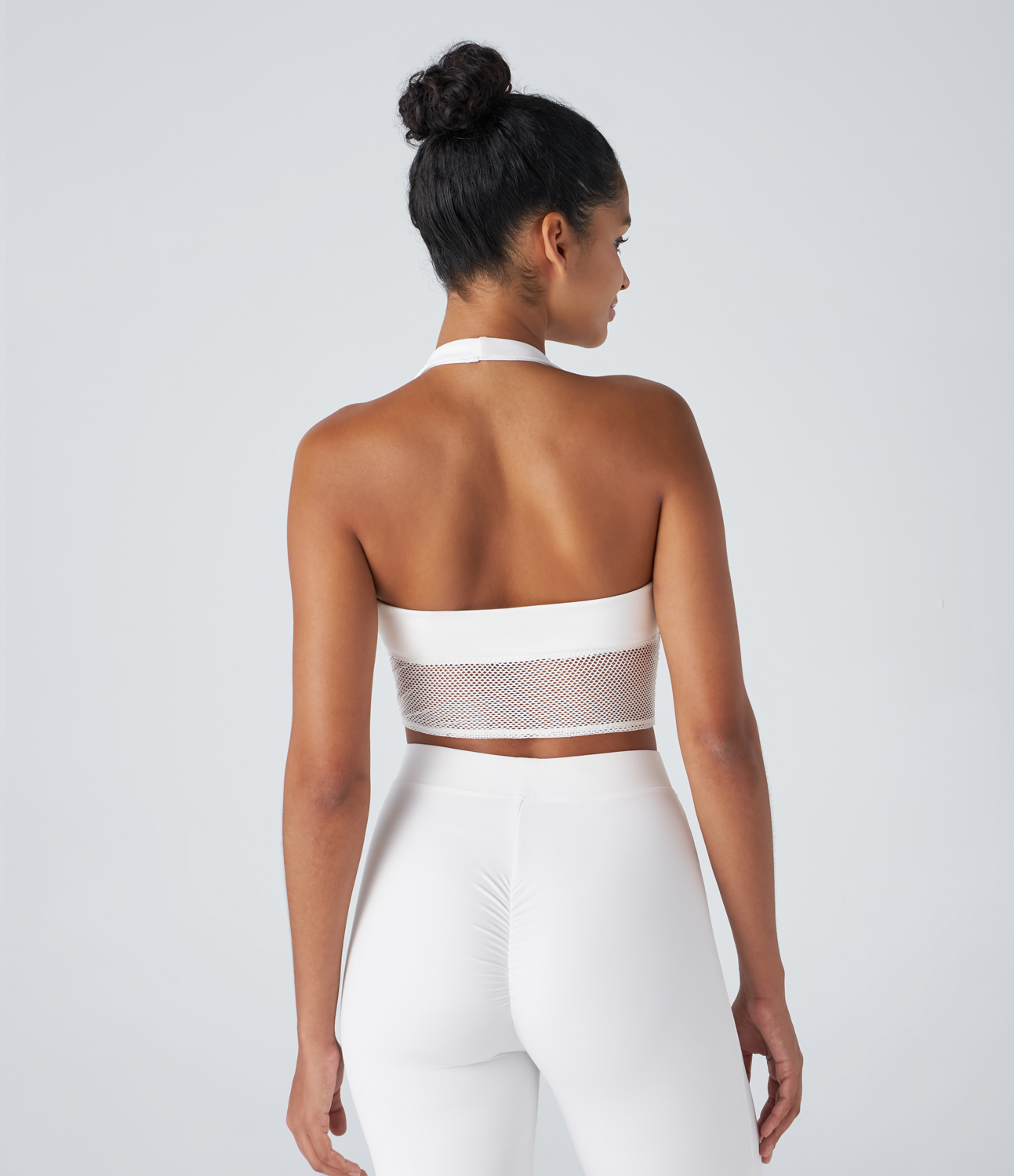 

Halara Softlyzeroв„ў Plush Halter Backless Contrast Mesh Cropped Casual Sports Top-UPF50+ - White