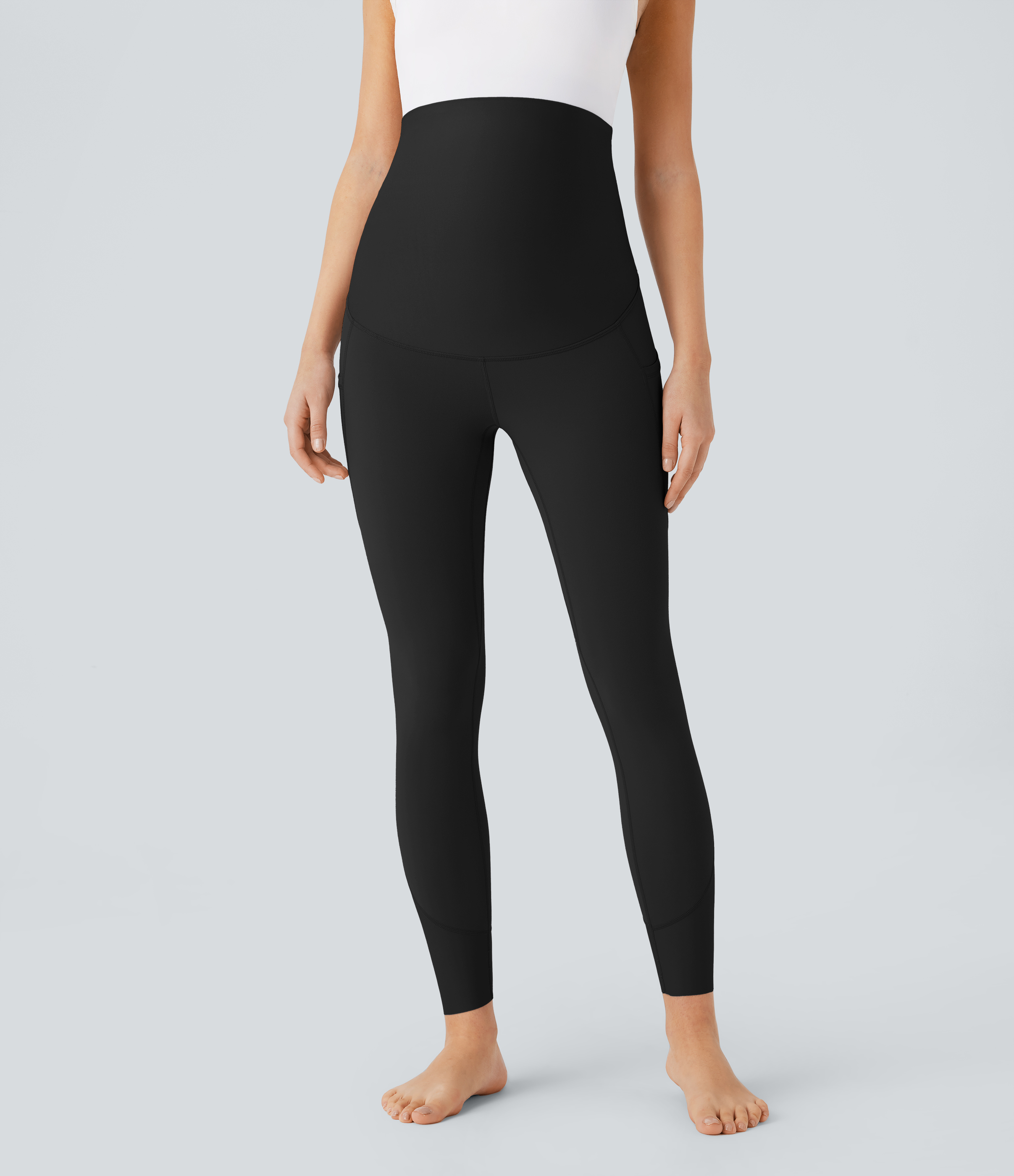 Halara Softlyzeroв„ў Super High Waisted Back Crossover Side Pocket 7/8 Yoga Maternity Leggings-UPF50+  - Black - M(7/8) gym leggings 