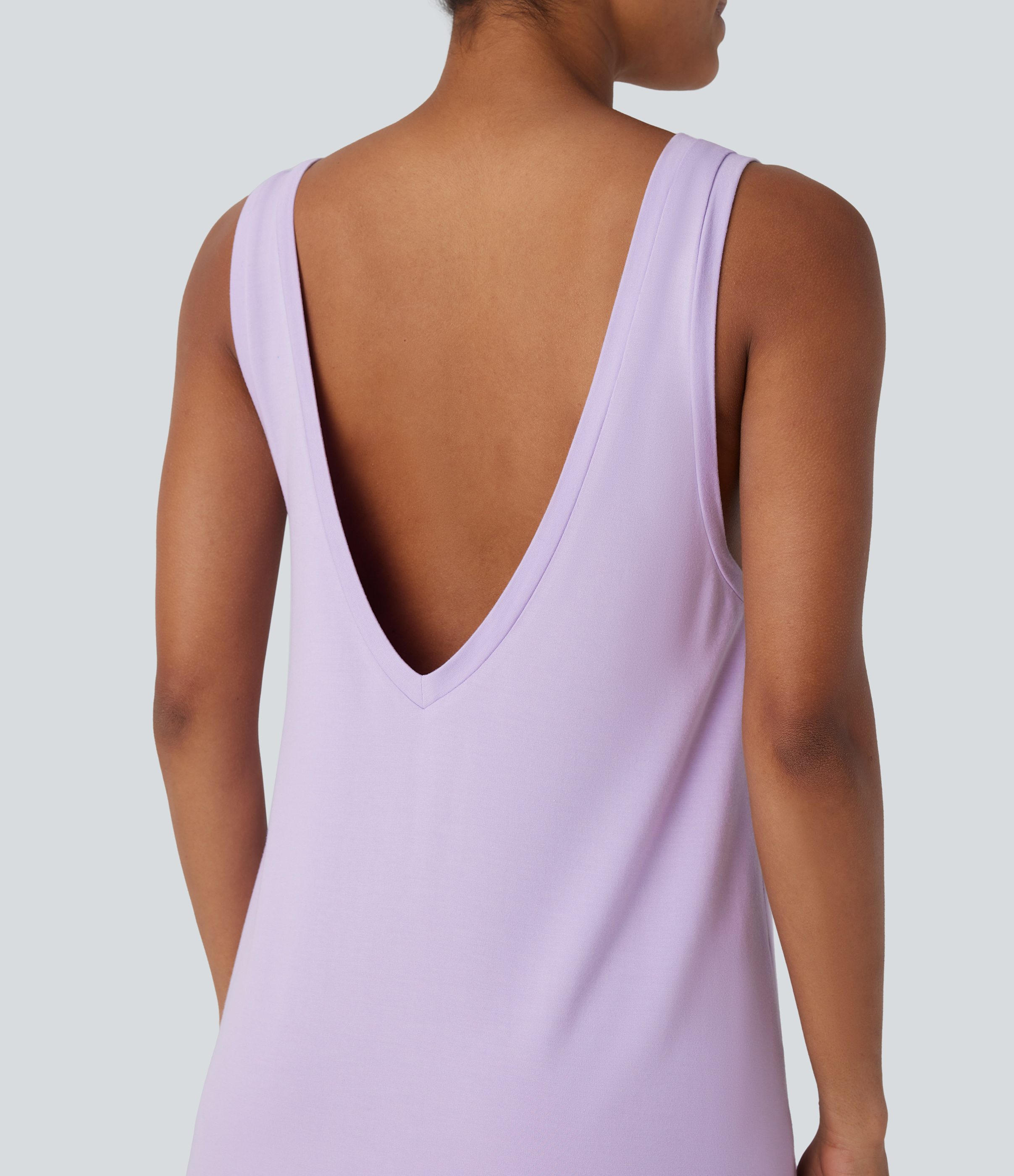 Halara Backless Split Mini Casual Tank Dress Casual Dress - Light Purple - M slip dress beach dress ruched dress halter dress exercise dress 