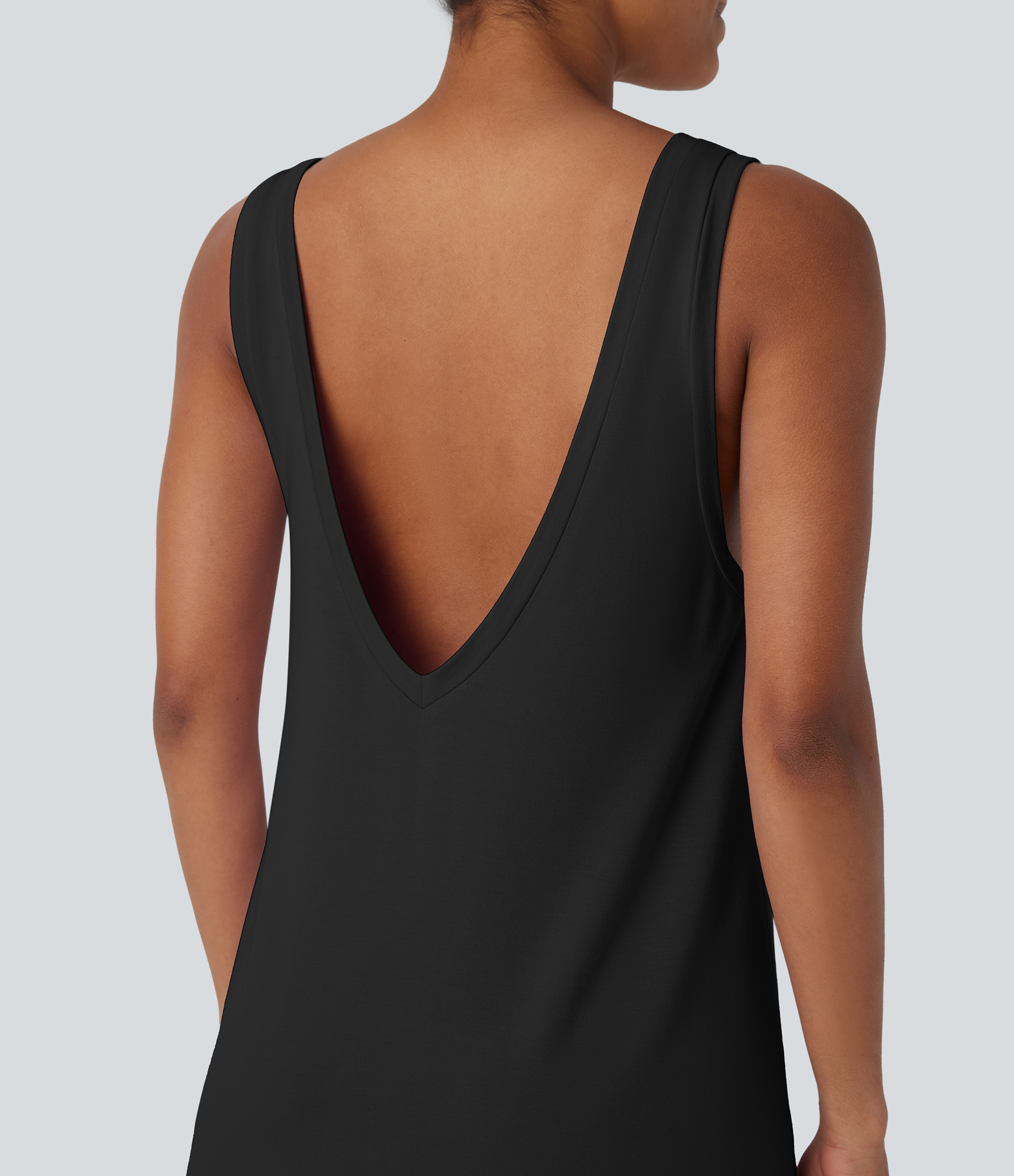 Halara Backless Split Mini Casual Tank Dress Casual Dress - Black - XS slip dress beach dress ruched dress halter dress exercise dress 