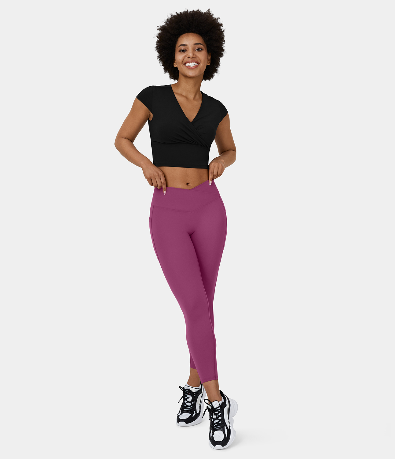 

Halara V Neck Plicated Cropped Yoga Sports Top - Black
