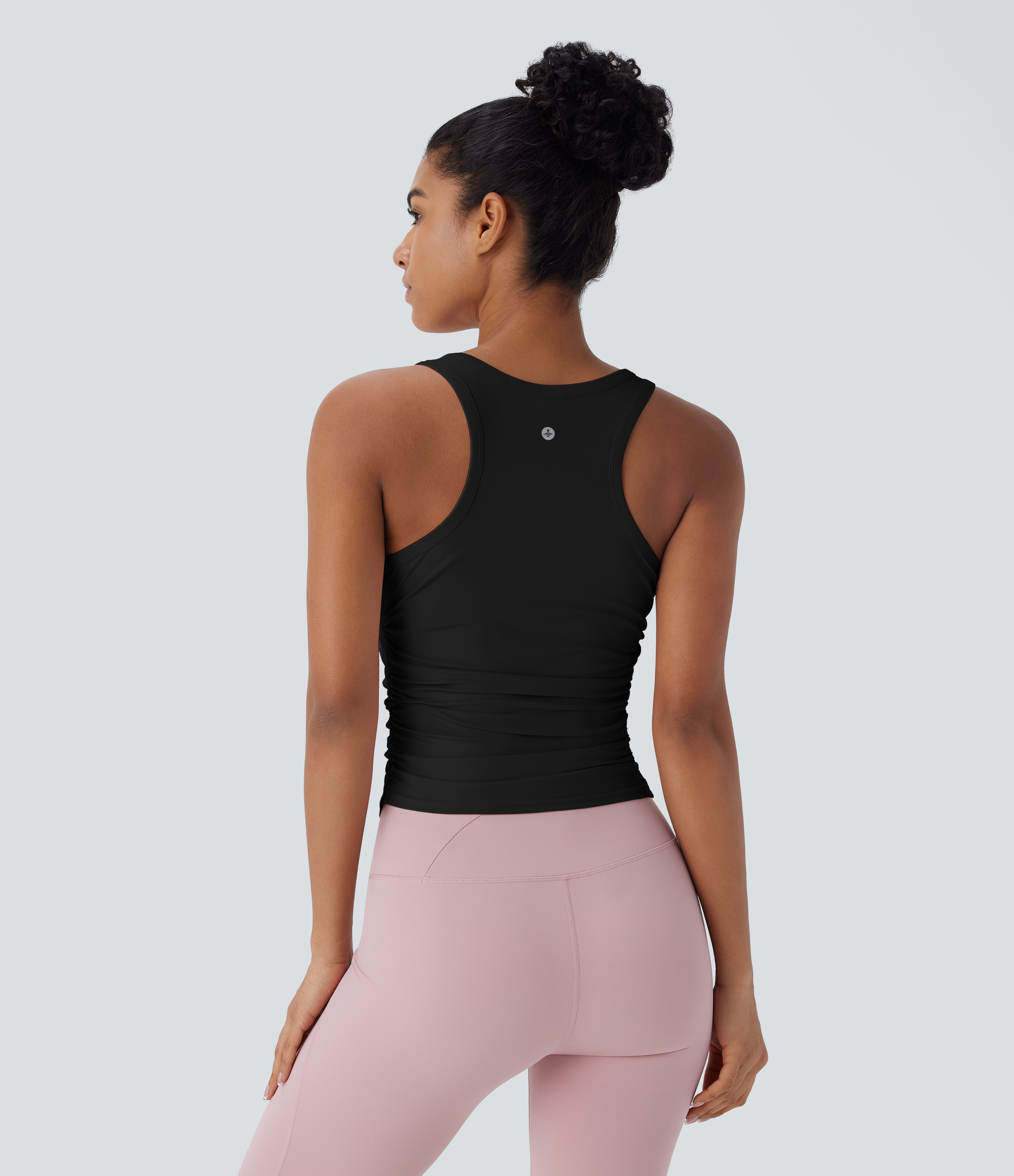 Halara Round Neck Racerback Ruched Yoga Tank Top Tank Top - Black - XL golf tops halter top tunic tops sleeveless tops backless top 