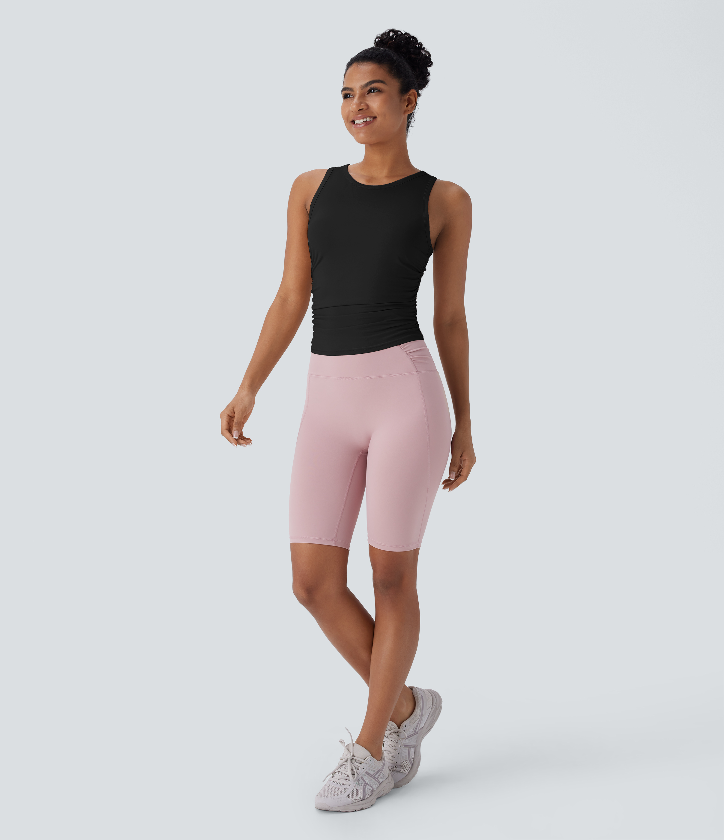 Halara Round Neck Racerback Ruched Yoga Tank Top Tank Top - Black - XL golf tops halter top tunic tops sleeveless tops backless top 