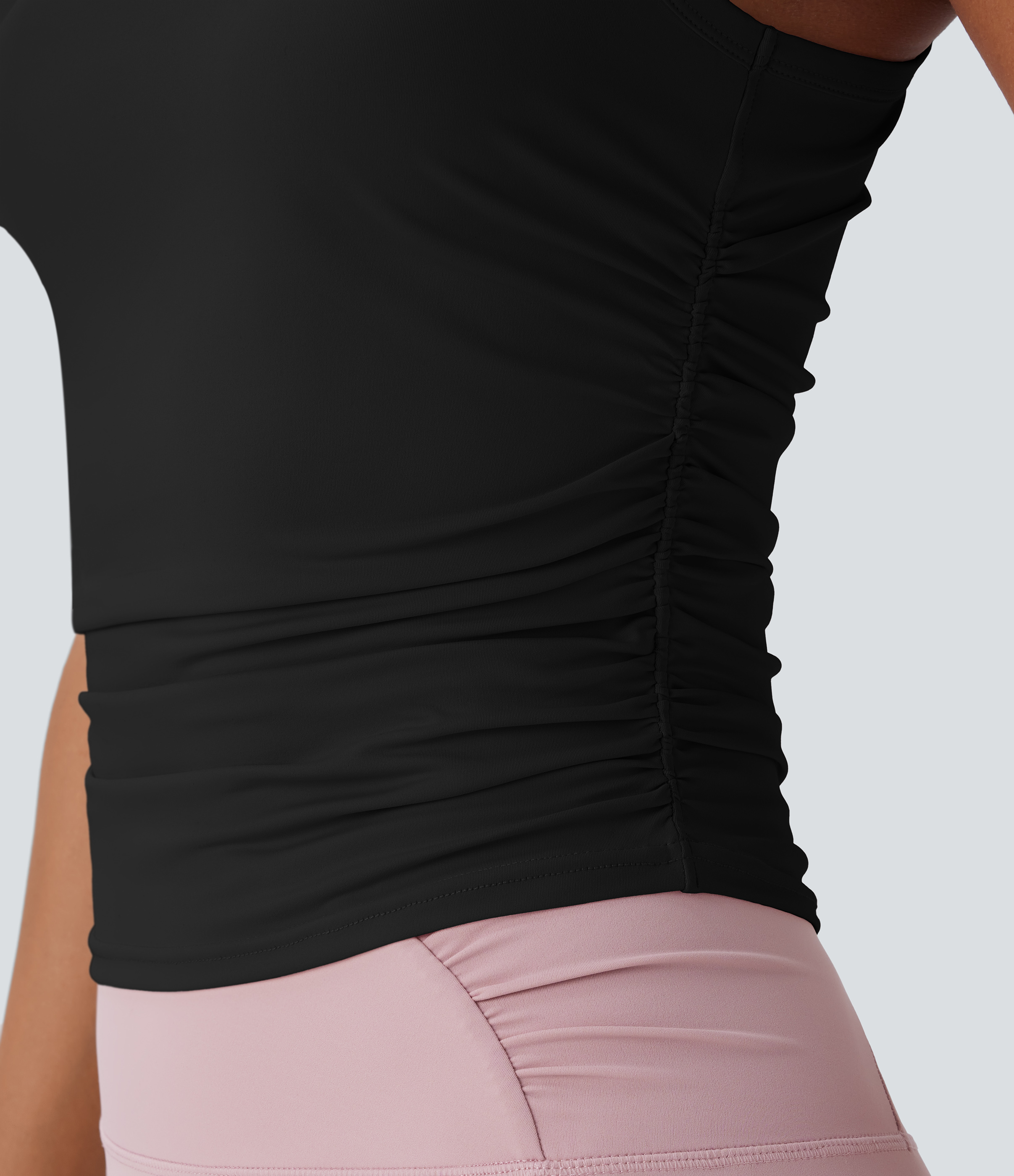Halara Round Neck Racerback Ruched Yoga Tank Top Tank Top - Black - XL golf tops halter top tunic tops sleeveless tops backless top 