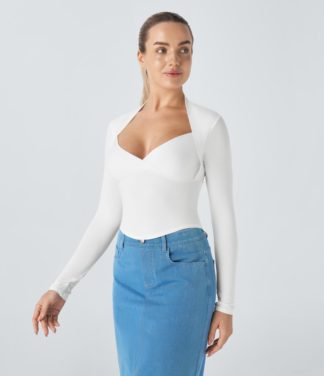 Halara Queen Anne Neck Cut Out Curved Hem Slim Casual Top Tank Top - Jasmine White - M golf tops halter top tunic tops sleeveless tops 