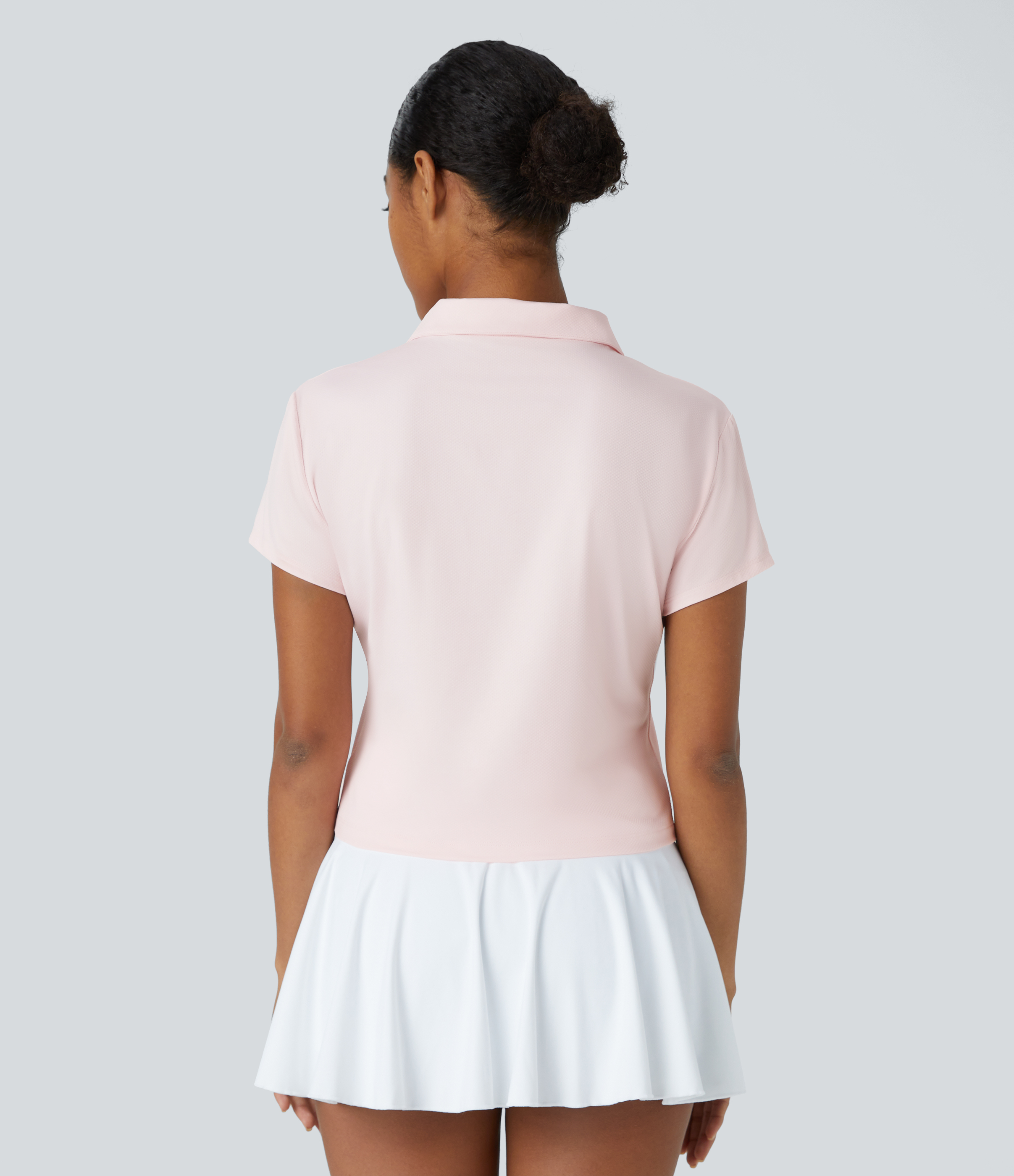 Halara Polo Neck Short Sleeve Tennis Sports Top  - Heavenly Pink - L 