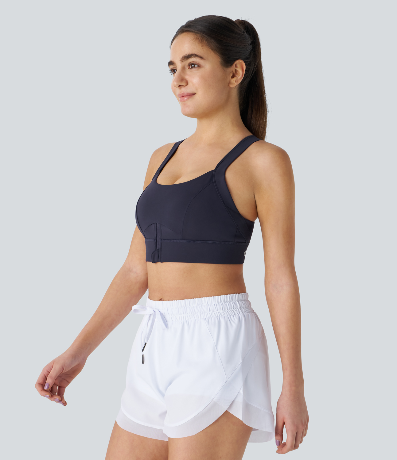 Halara SpeedWaveв„ў Medium Support Crisscross Backless Zipper Quick Dry Workout Sports Bra  - Inkling - S push up bra strapless bra 