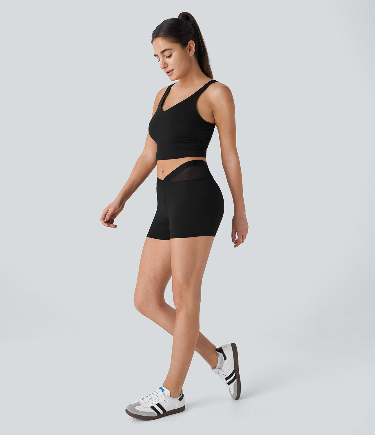 Halara V Shaped Low Rise Contrast Mesh Ruched Casual Biker Shorts 3``  - Black - S biker shorts women black biker shorts womens biker shorts 