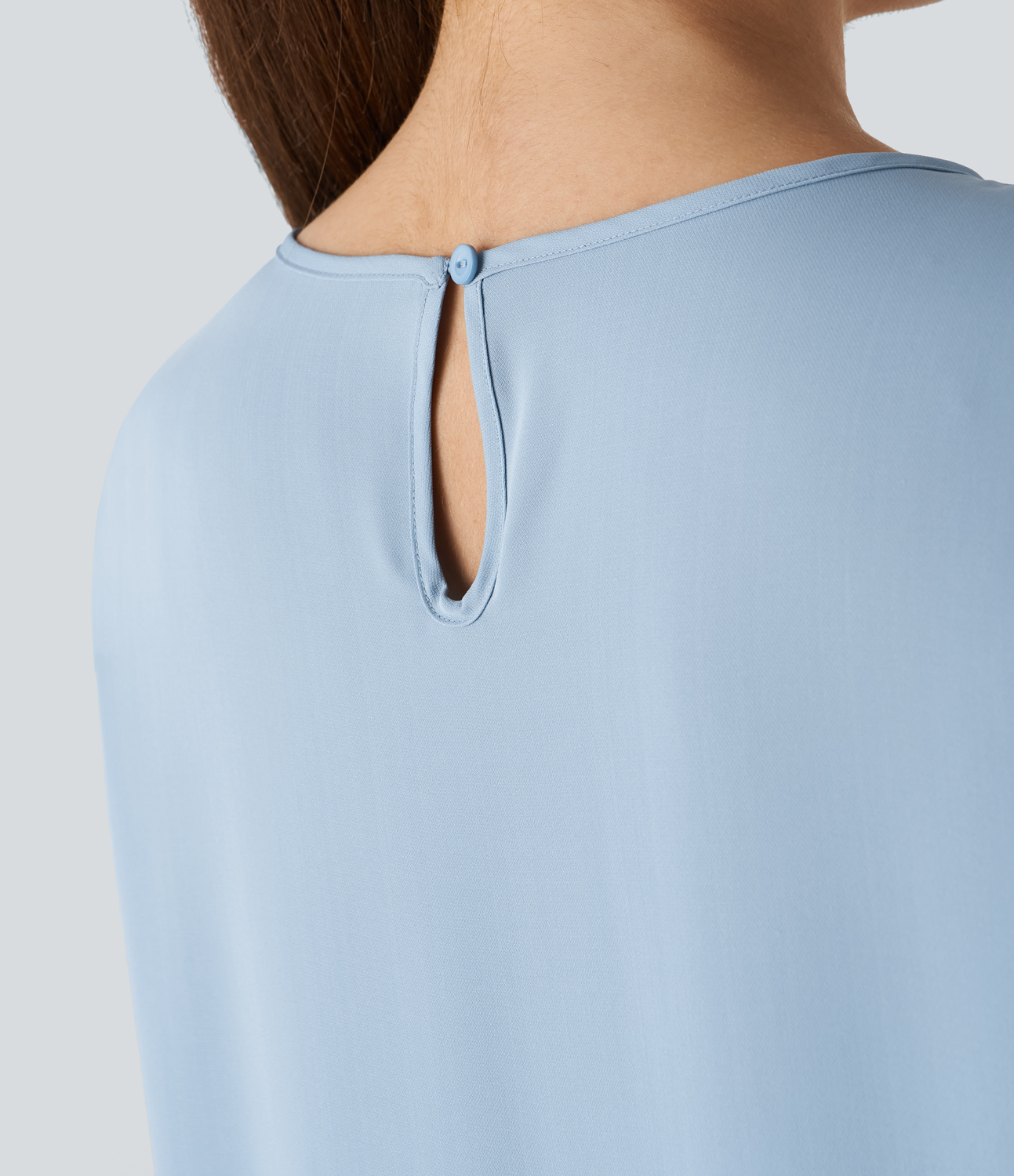 Halara Plicated Button Keyhole Back Cap Sleeve Work Blouse  - Skyride - XL 