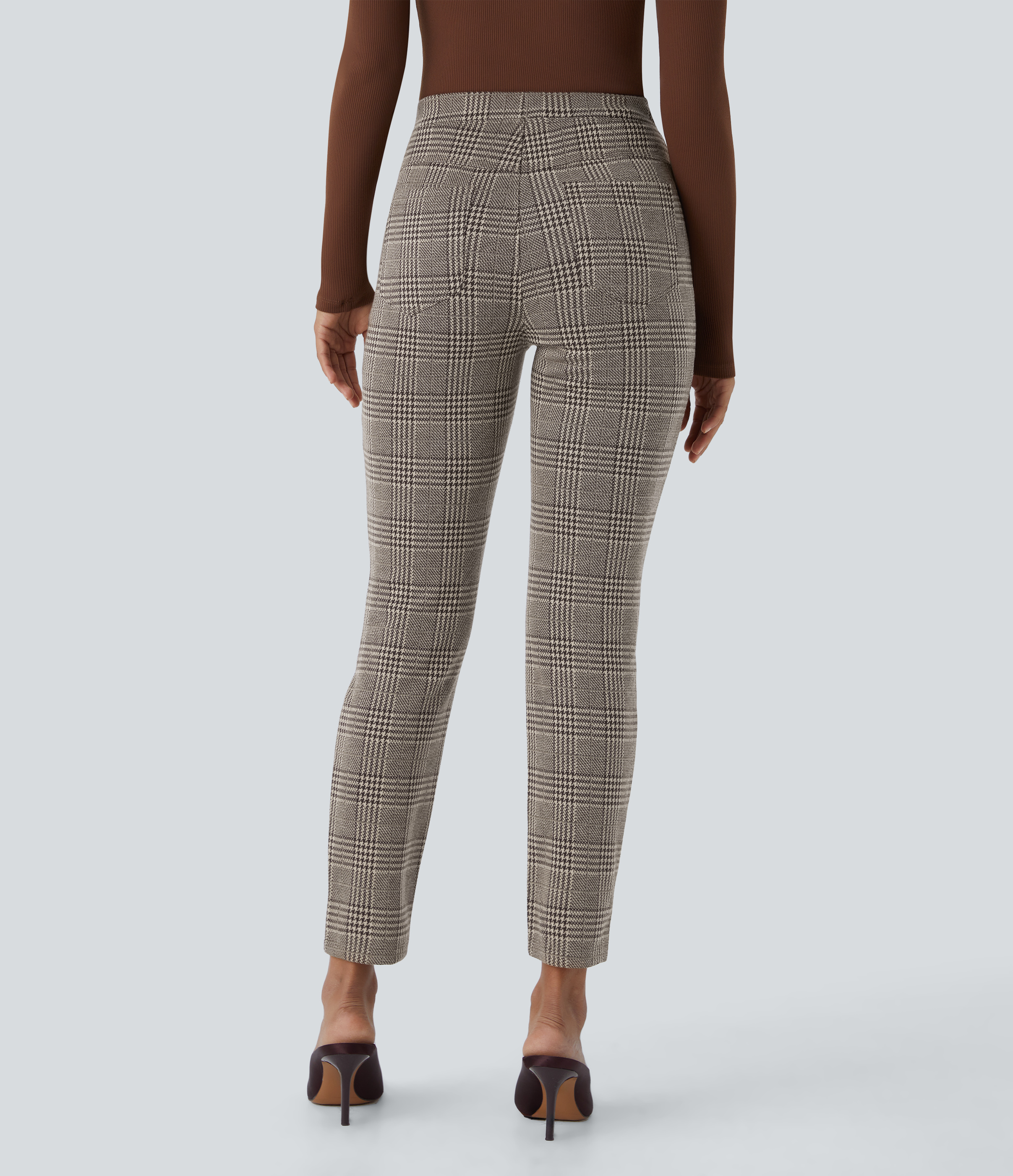 Halara Halara Flexв„ў High Waisted Back Pocket Houndstooth Plaid Skinny Work Pants  - Brown Houndstooth Plaid - S(regular) sweatpants 