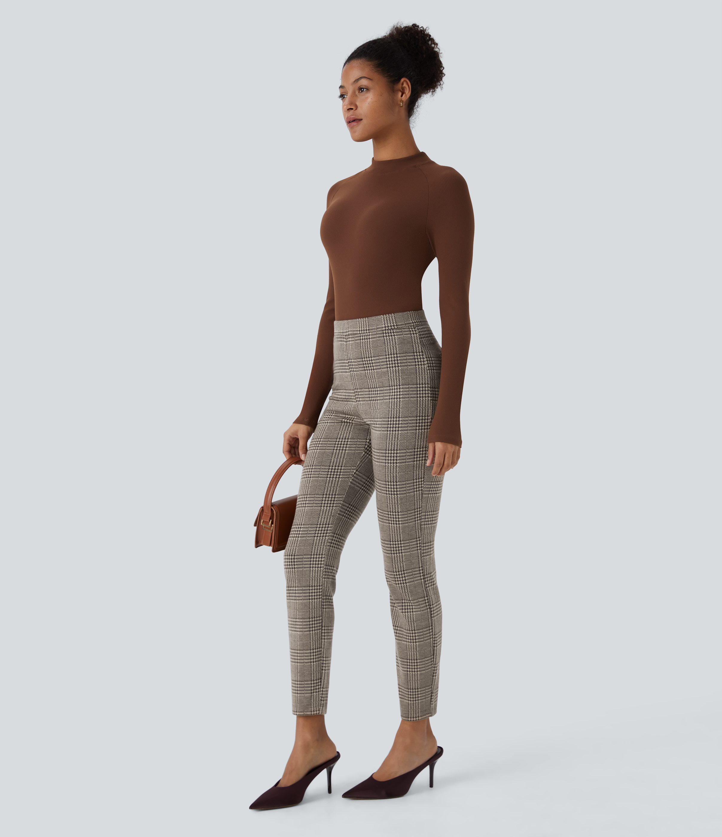 Halara Halara Flexв„ў High Waisted Back Pocket Houndstooth Plaid Skinny Work Pants  - Brown Houndstooth Plaid - S(regular) sweatpants 