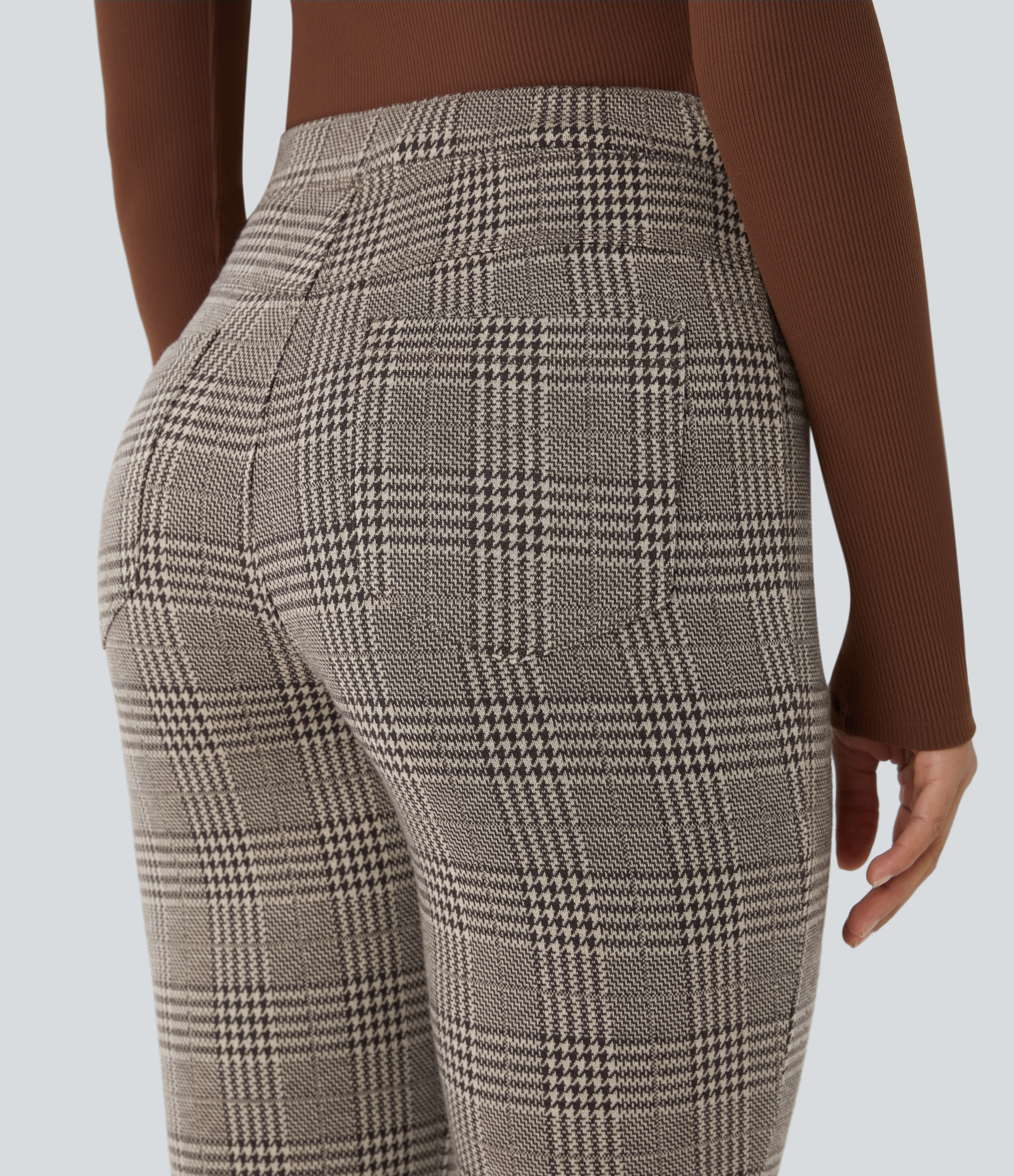Halara Halara Flexв„ў High Waisted Back Pocket Houndstooth Plaid Skinny Work Pants  - Brown Houndstooth Plaid - S(regular) sweatpants 