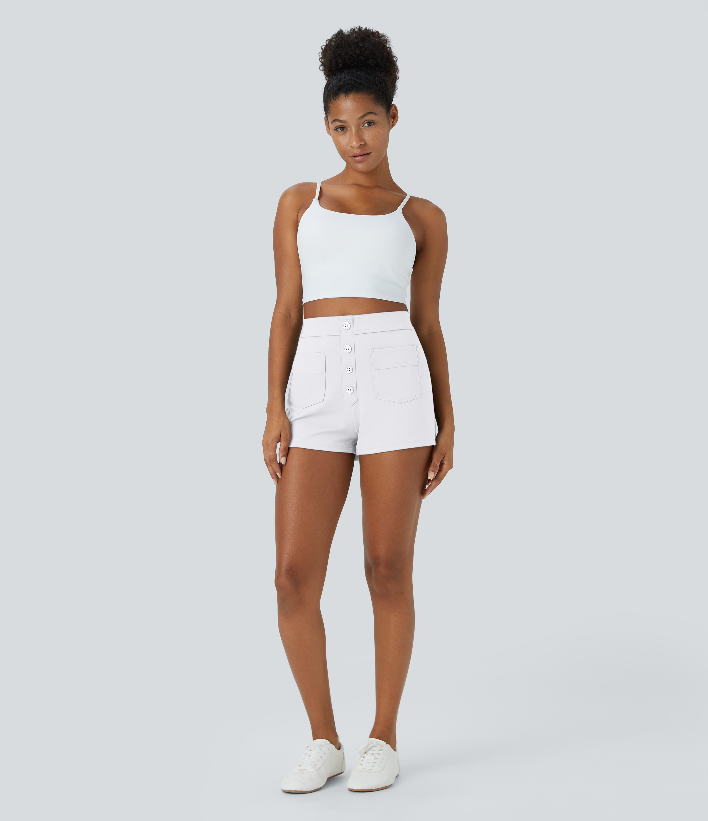 Halara High Waisted Button Multiple Pockets Casual Shorts 2.5``  - White - M 
