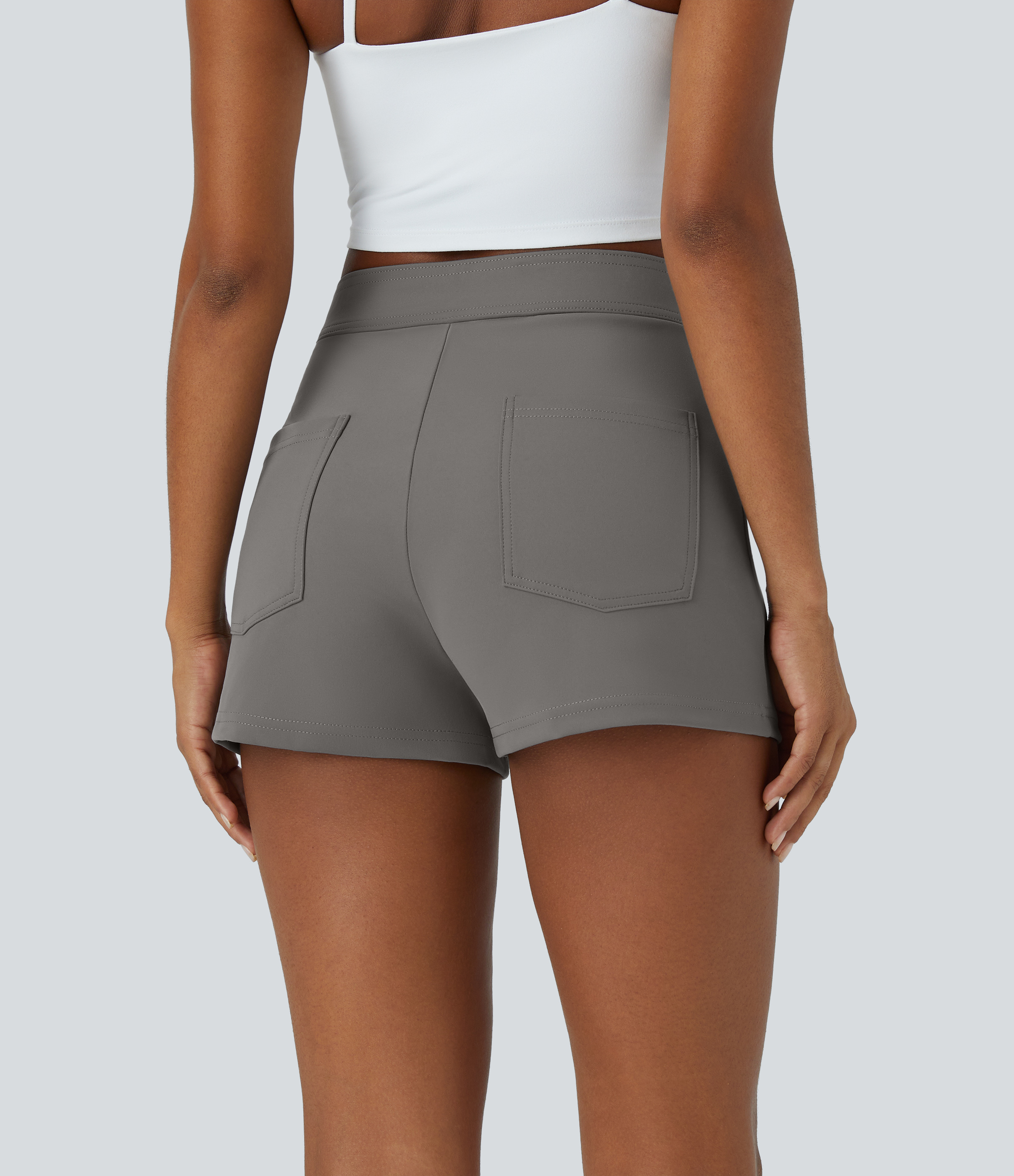 Halara High Waisted Button Multiple Pockets Casual Shorts 2.5``  - Silent Storm - L 