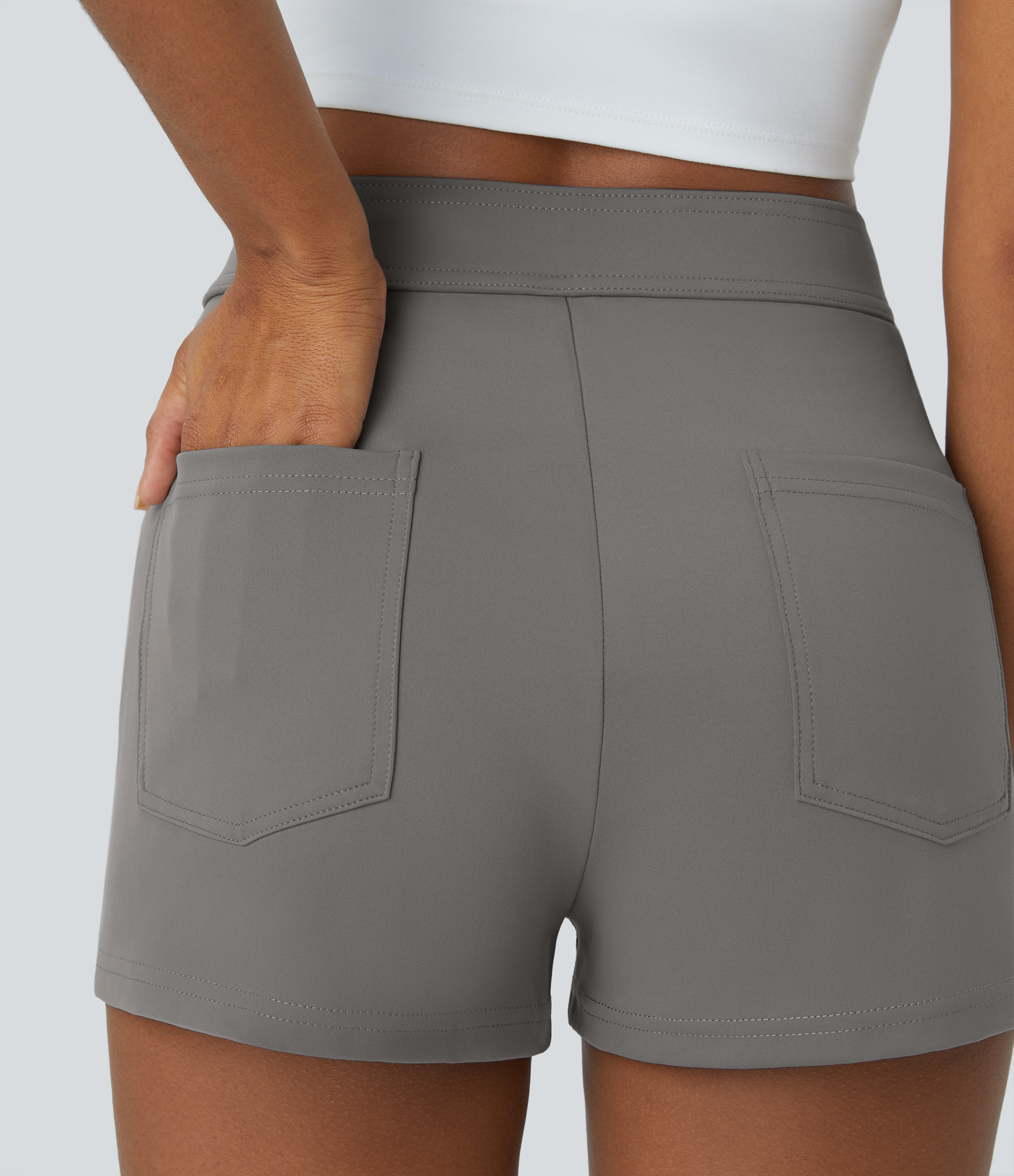 Halara High Waisted Button Multiple Pockets Casual Shorts 2.5``  - Silent Storm - L 