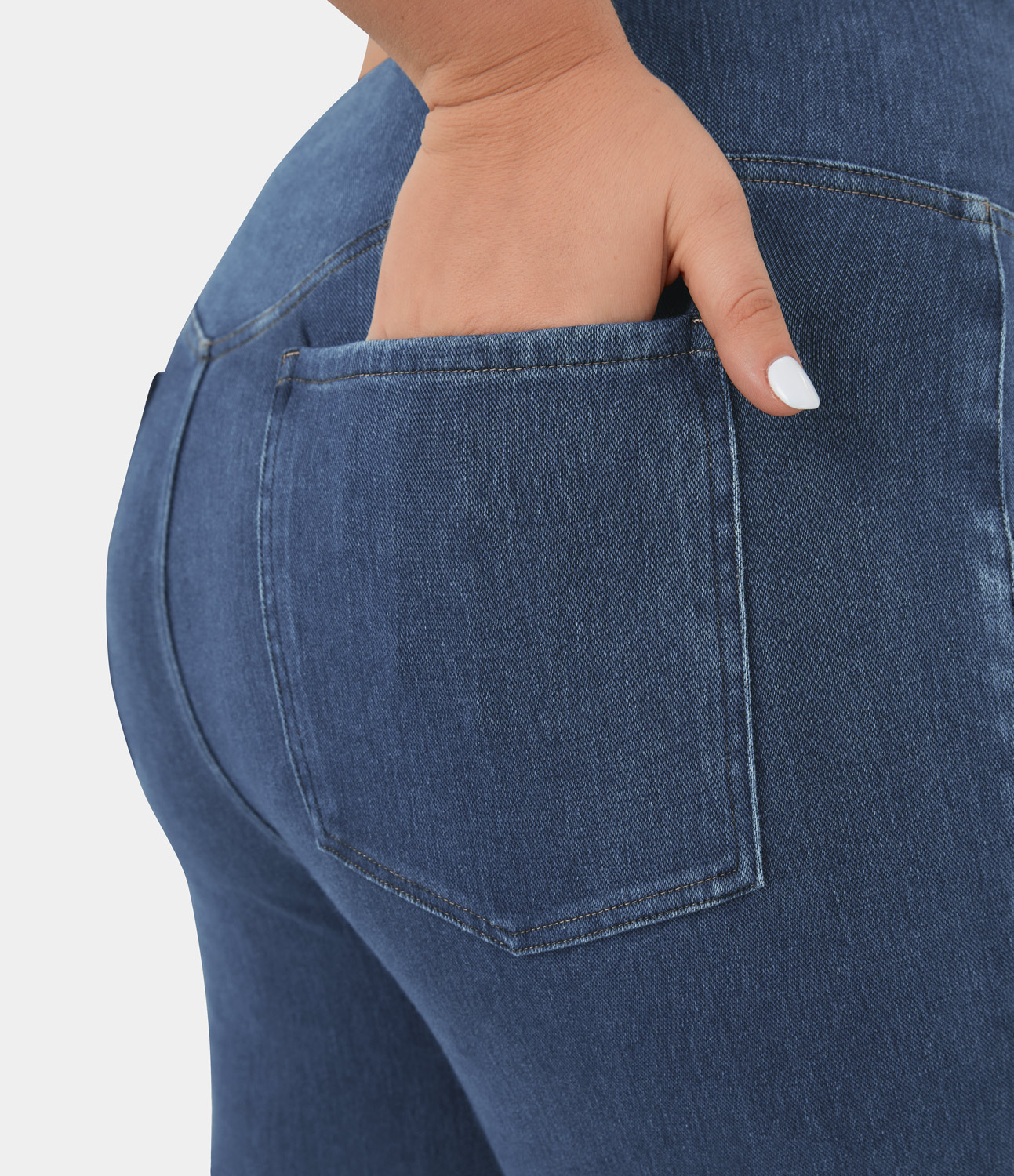 Halara HalaraMagicв„ў High Waisted Crossover Pocket Cool Touch Breathable Washed Stretchy Knit Plus Size Casual Super Flare Jeans  - Washed Denim Dark Blue - 1X 
