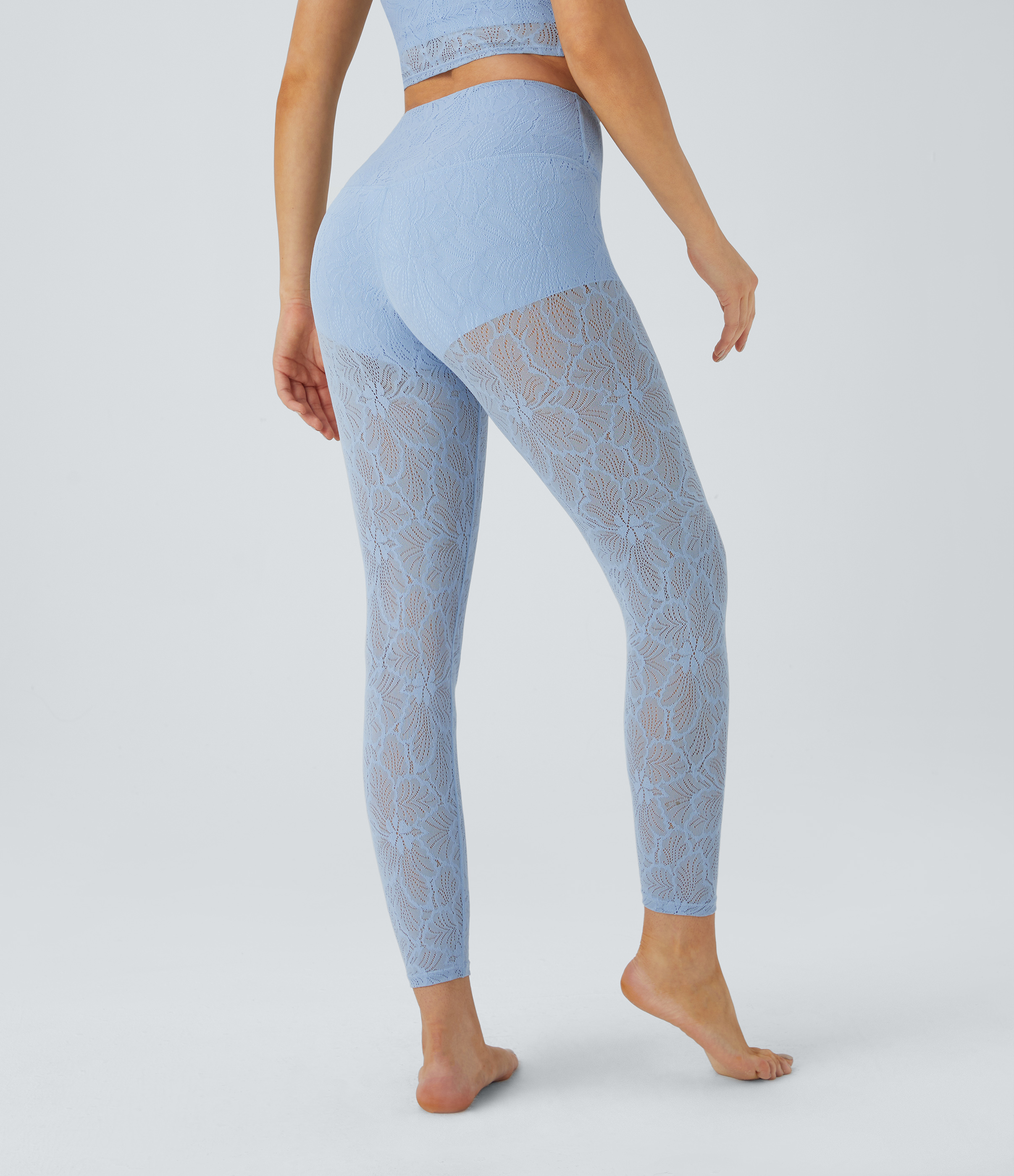 Halara High Waisted Crossover 2-in-1 7/8 Lace Casual Leggings  - Pale Milky Blue - S(7/8) 
