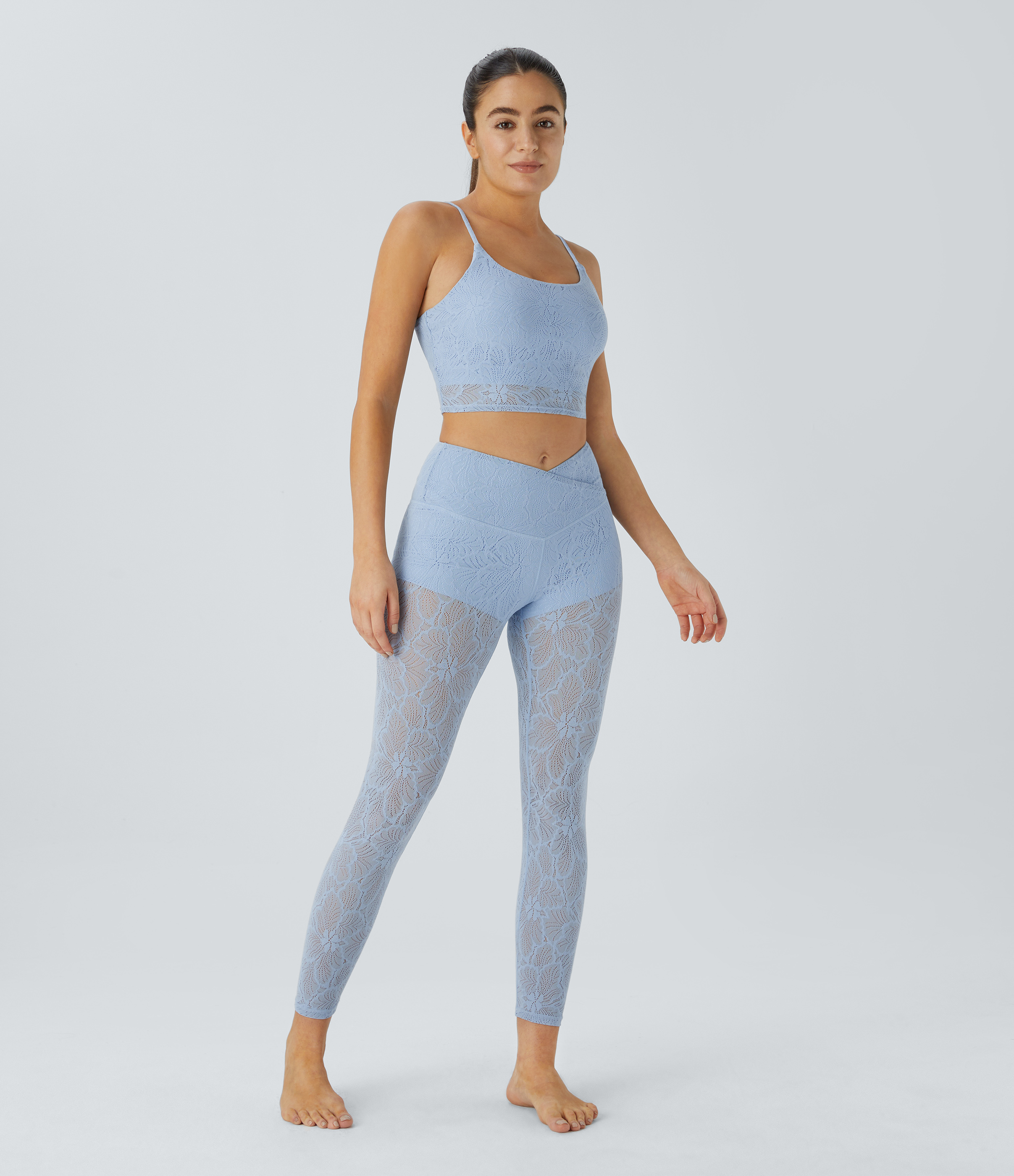 Halara High Waisted Crossover 2-in-1 7/8 Lace Casual Leggings  - Pale Milky Blue - S(7/8) 