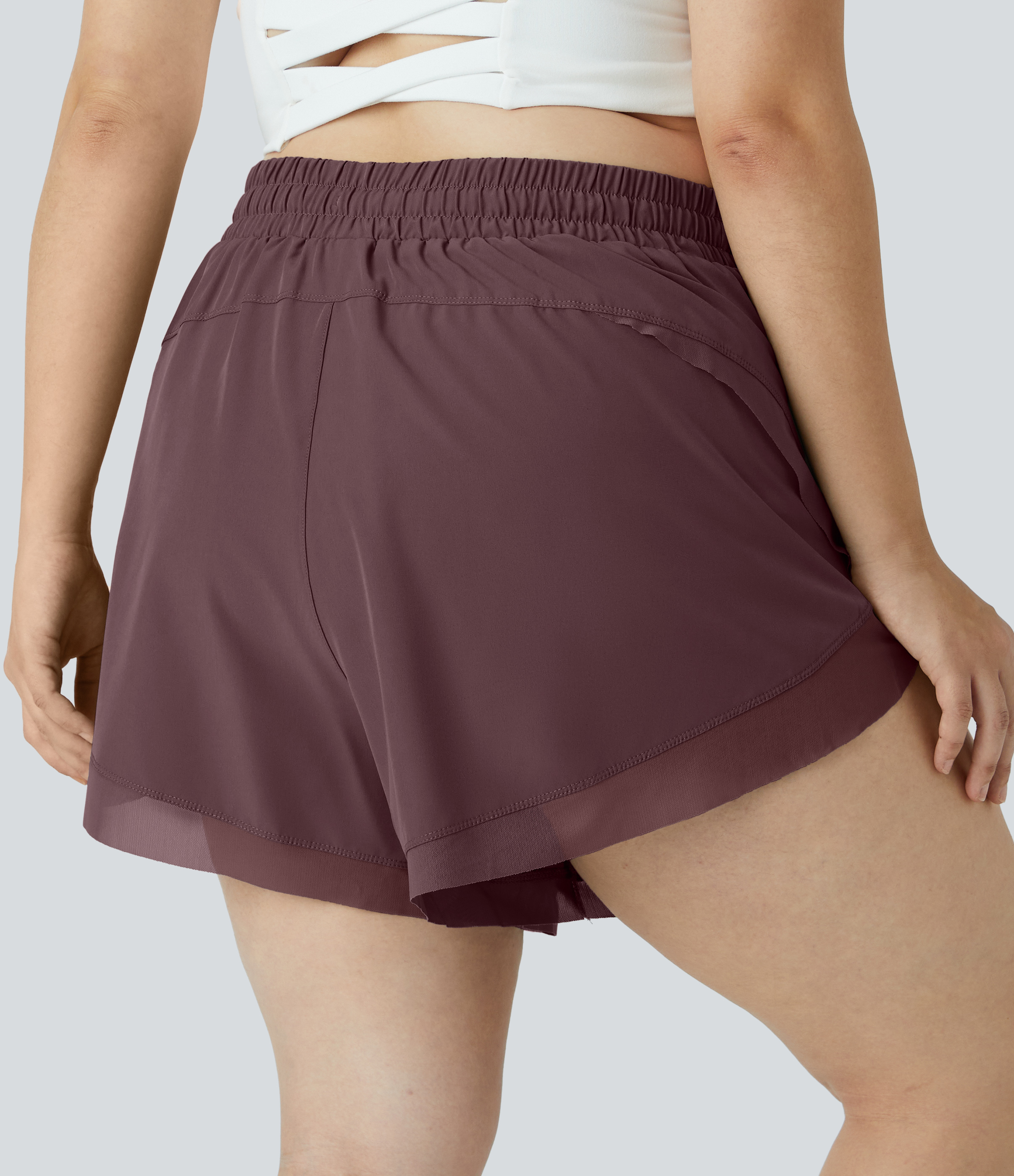 Halara Drawstring Contrast Mesh 2-in-1 Plus Size Shorts 4