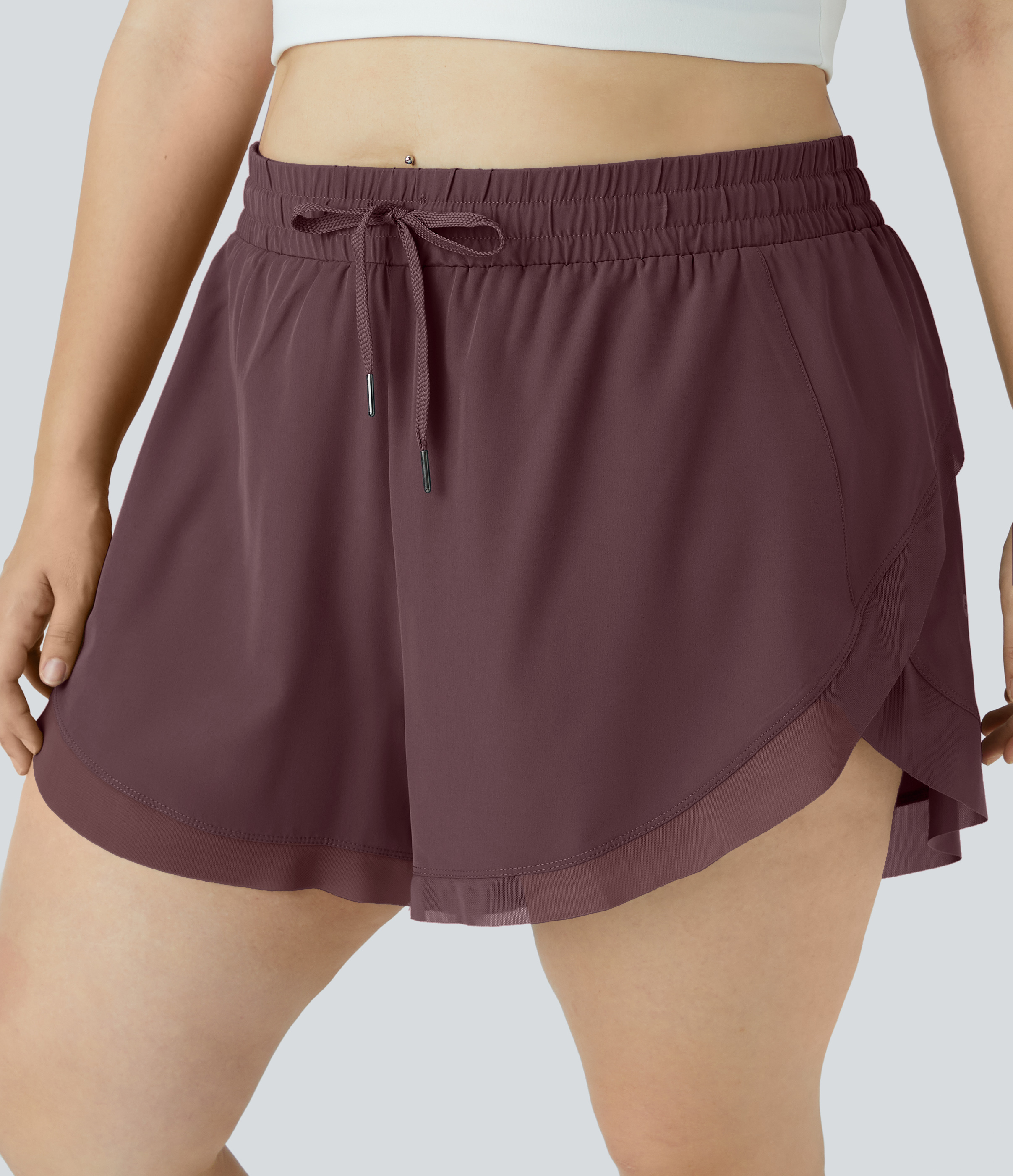 Halara Drawstring Contrast Mesh 2-in-1 Plus Size Shorts 4