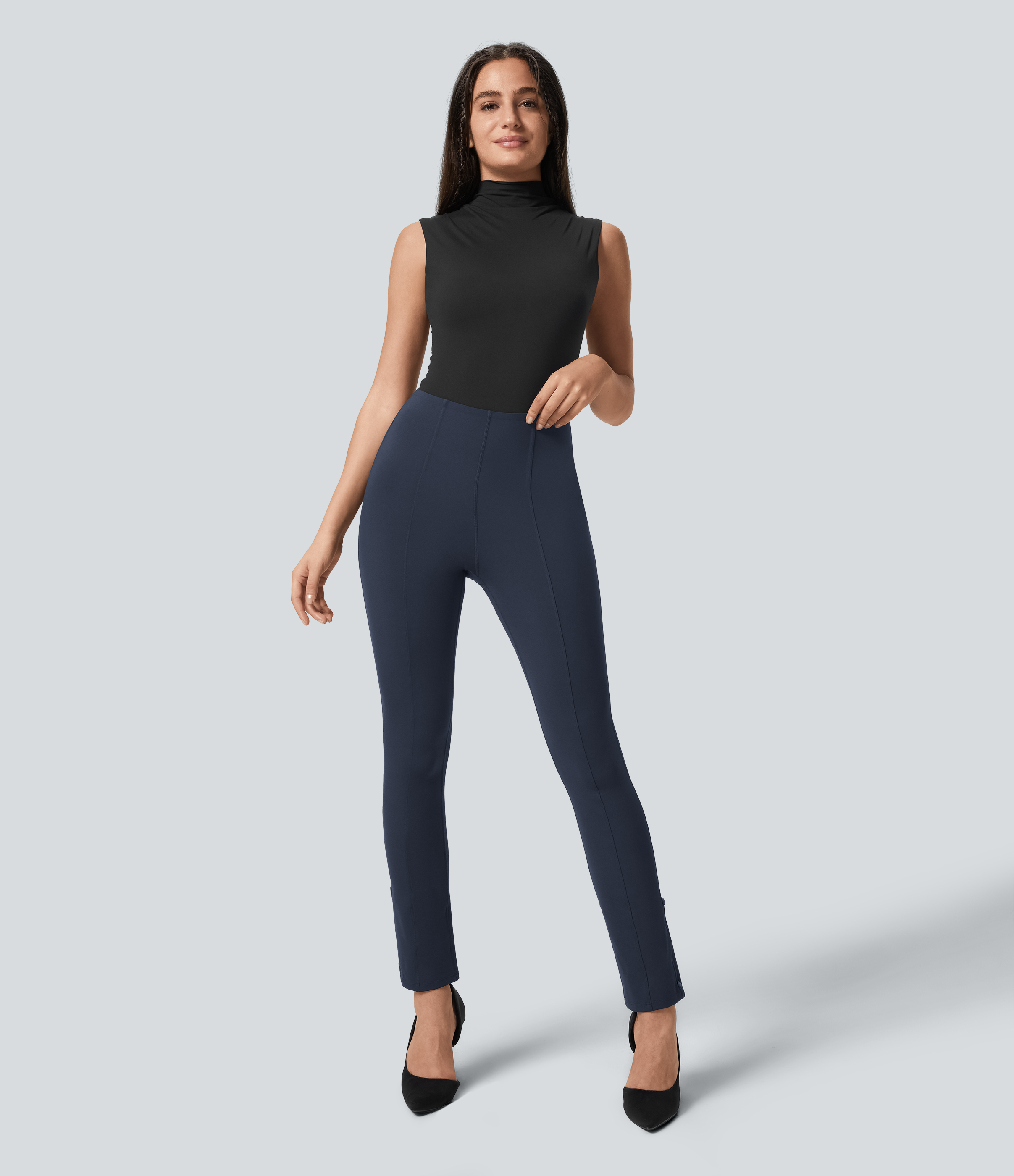 Halara EcoCloudfulв„ў Fabric High Waisted Tummy Control Adjustable Hem Work 7/8 Pants  - Midnight Blue - XL(7/8) 