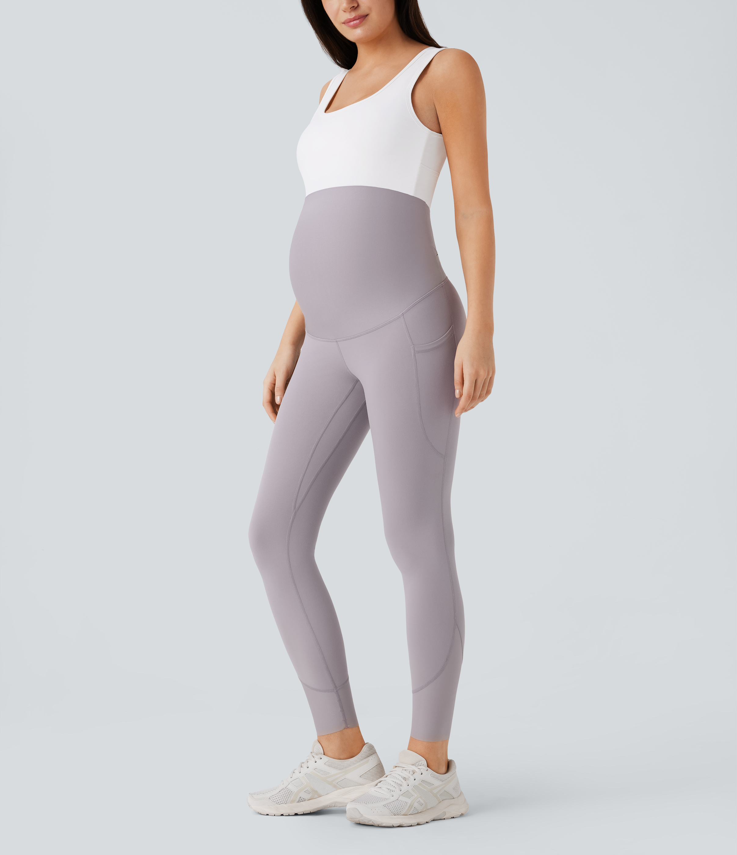 Halara Softlyzeroв„ў Super High Waisted Back Crossover Side Pocket 7/8 Yoga Maternity Leggings-UPF50+  - Steel Gray - XL(7/8) gym leggings 