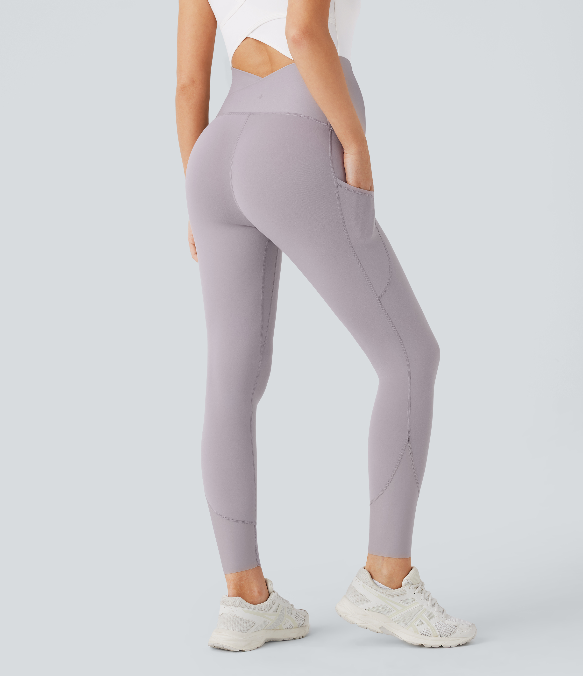 Halara Softlyzeroв„ў Super High Waisted Back Crossover Side Pocket 7/8 Yoga Maternity Leggings-UPF50+  - Steel Gray - XL(7/8) gym leggings 
