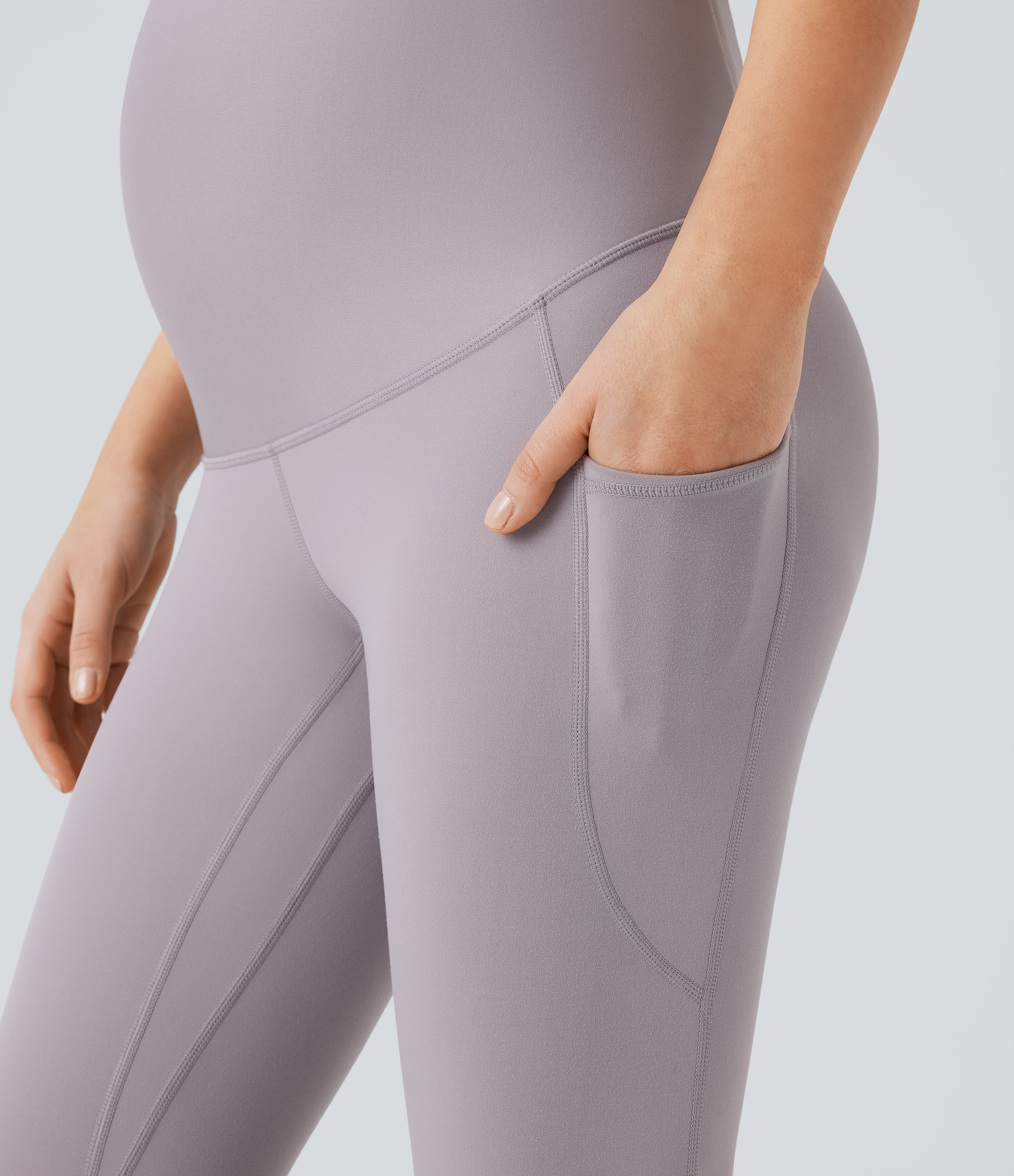 Halara Softlyzeroв„ў Super High Waisted Back Crossover Side Pocket 7/8 Yoga Maternity Leggings-UPF50+  - Steel Gray - XL(7/8) gym leggings 