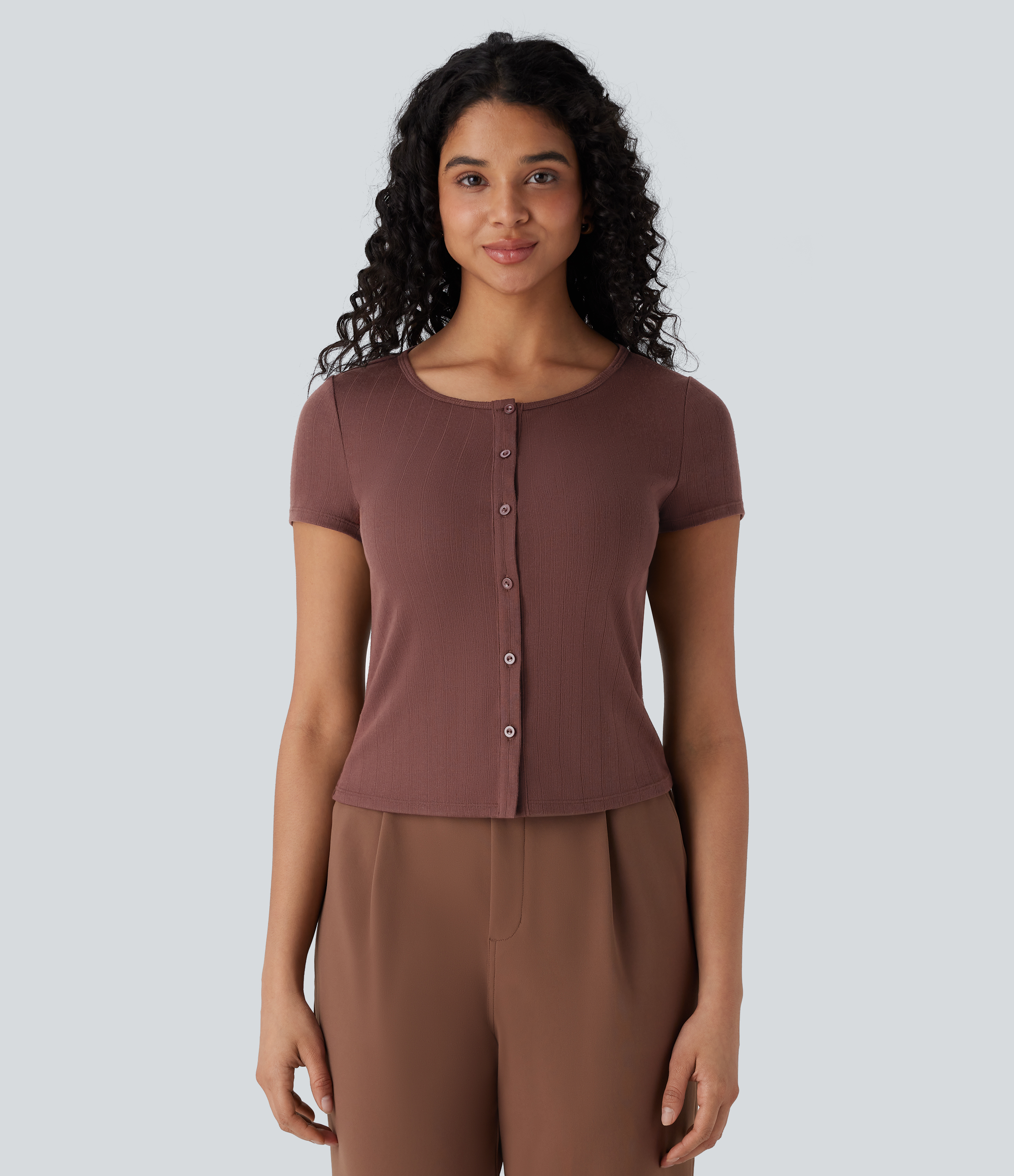Halara Ribbed Knit Square Neck Button Slim Work Top Tank Top - Chocolate Fondant - XS golf tops halter top tunic tops sleeveless tops 
