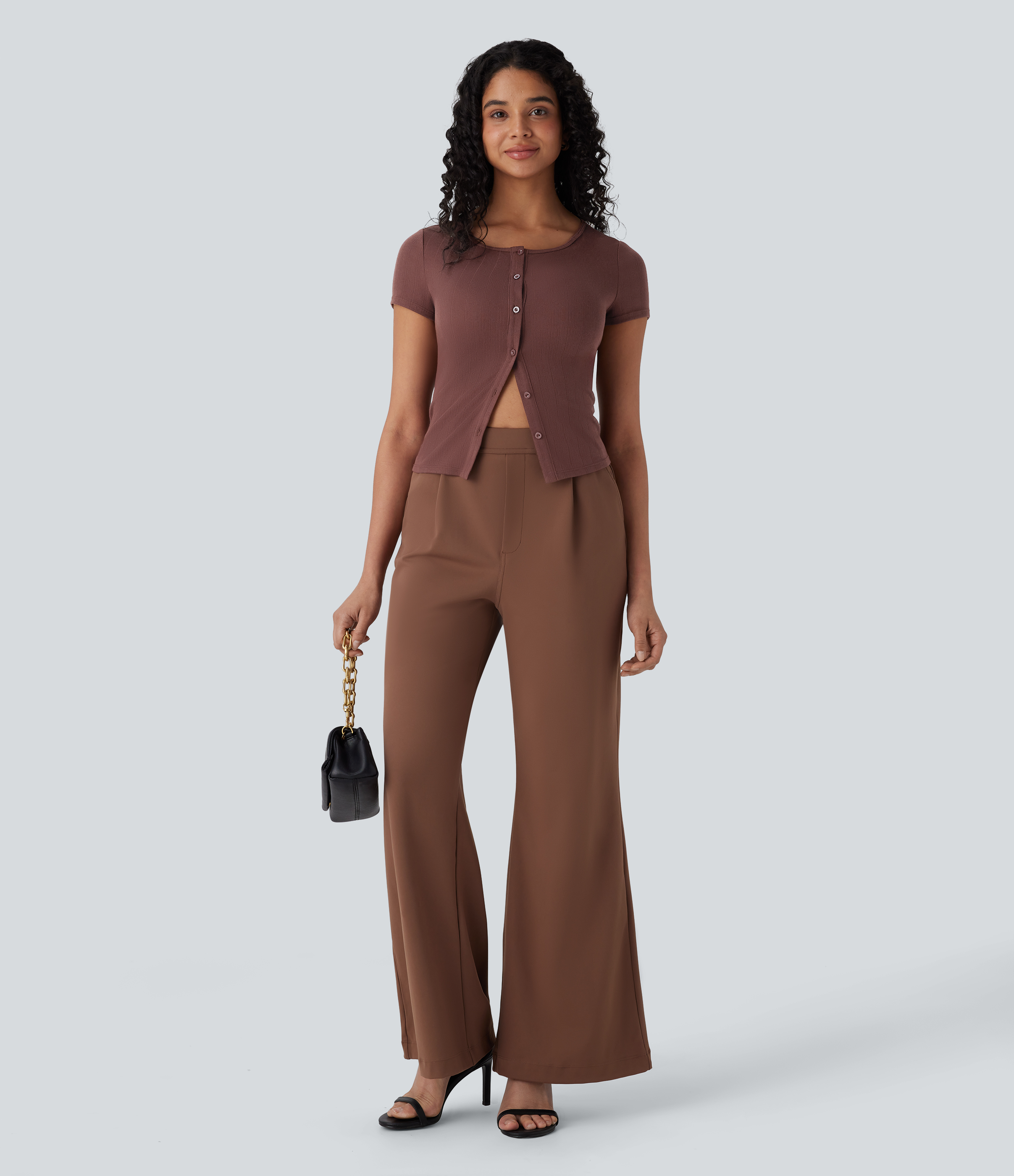Halara Ribbed Knit Square Neck Button Slim Work Top Tank Top - Chocolate Fondant - XS golf tops halter top tunic tops sleeveless tops 