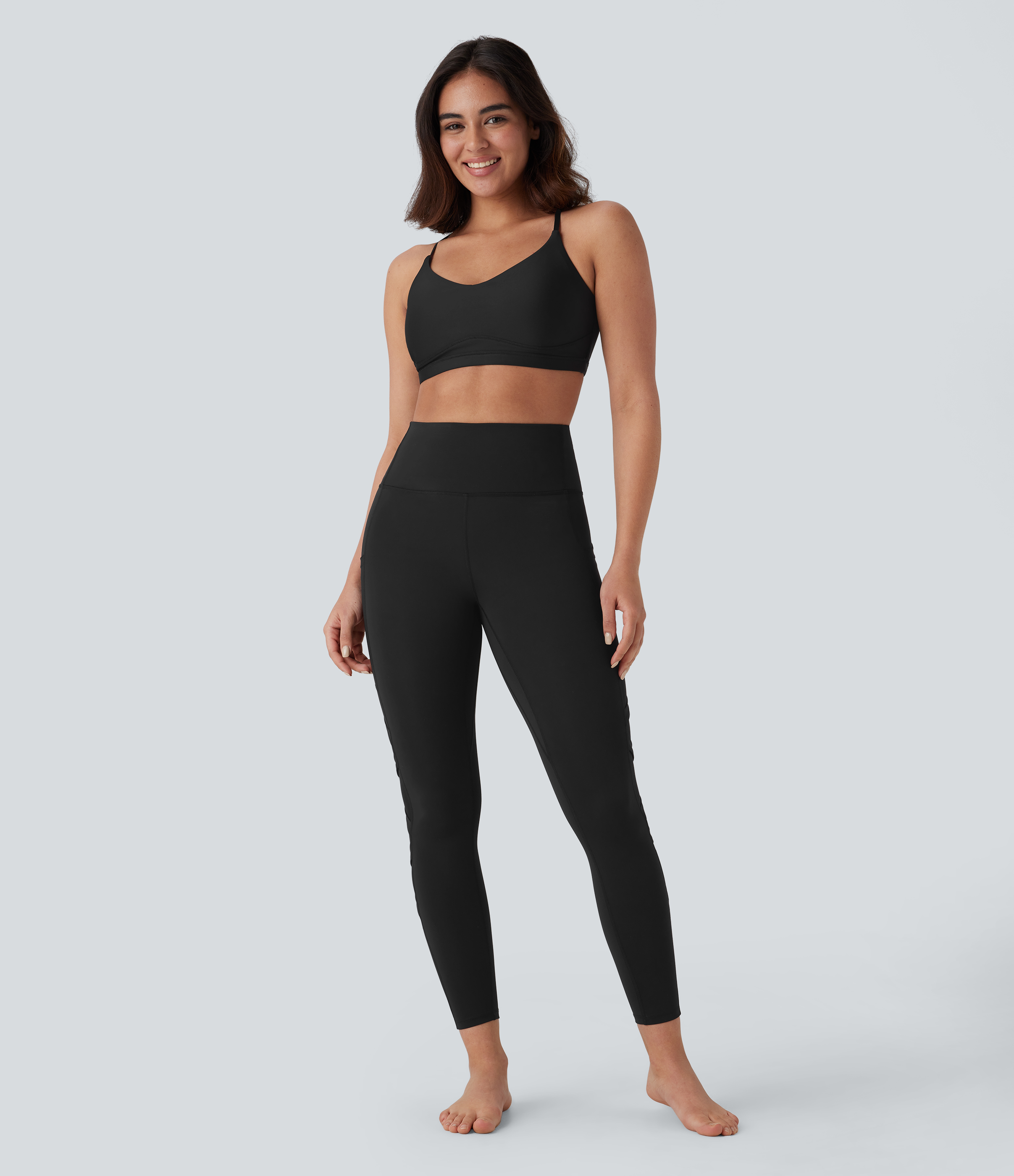 Halara SpeedWaveв„ў High Waisted Side Pocket Contrast Mesh Quick Dry 7/8 Yoga Leggings  - Black - L(7/8) gym leggings leggings with pockets 