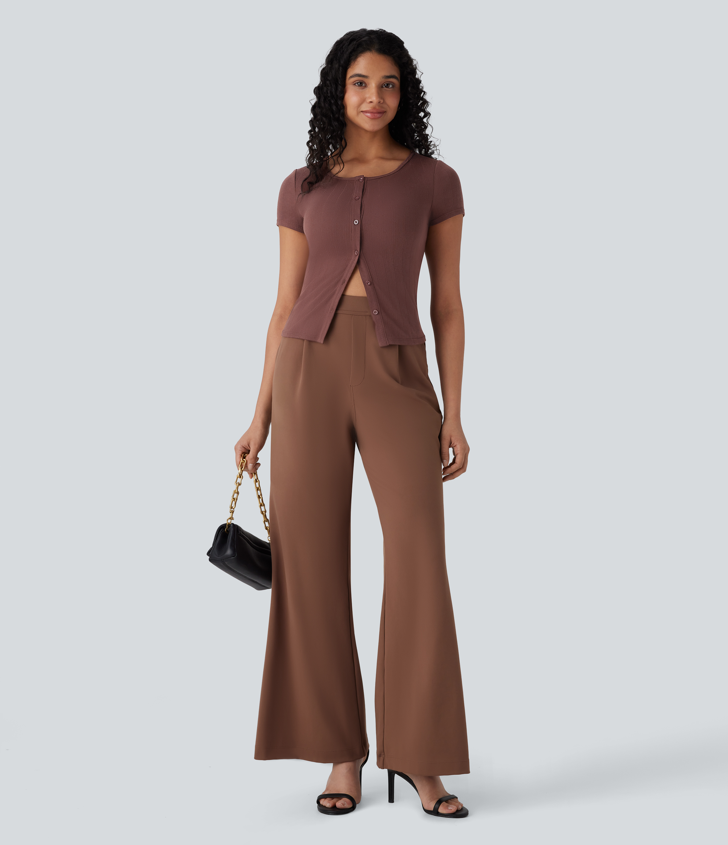 Halara Ribbed Knit Square Neck Button Slim Work Top Tank Top - Chocolate Fondant - XS golf tops halter top tunic tops sleeveless tops 