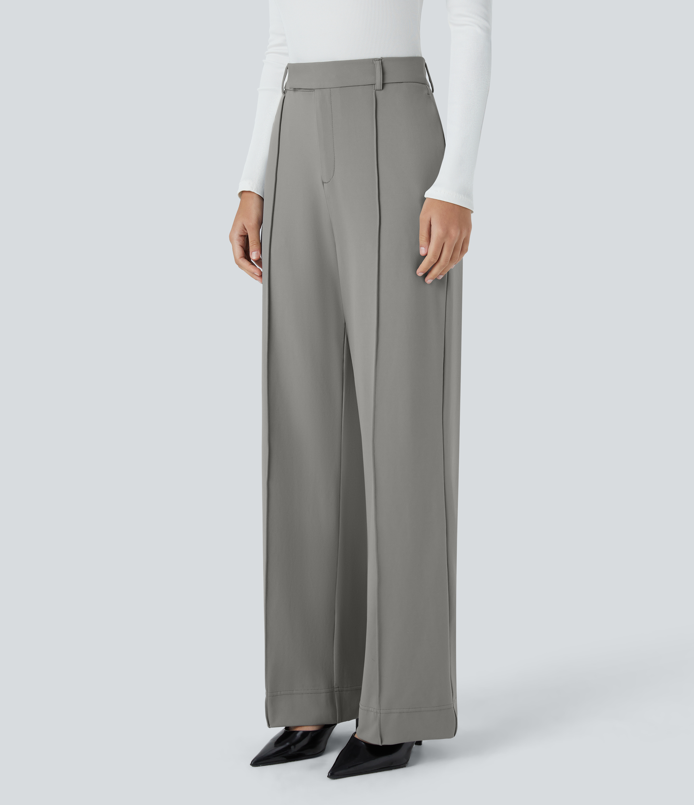 Halara High Waisted Side Pocket Straight Leg Work Pants  - Silent Storm - XS(regular) 