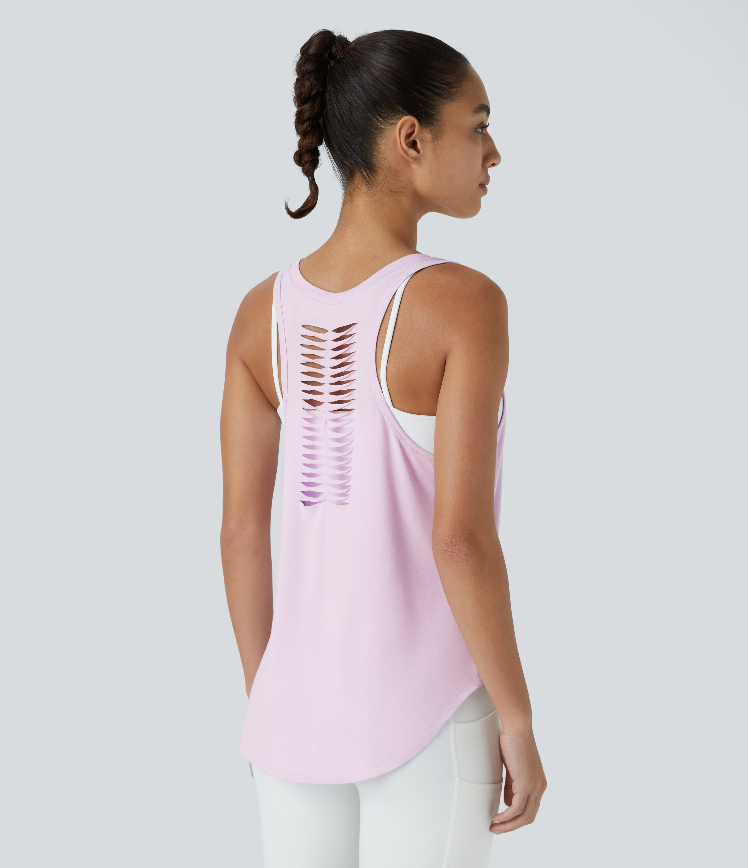 Halara Racerback Ripped High Low Curved Hem Yoga Tank Top Tank Top - Orchid Ice - XL golf tops halter top tunic tops sleeveless tops 