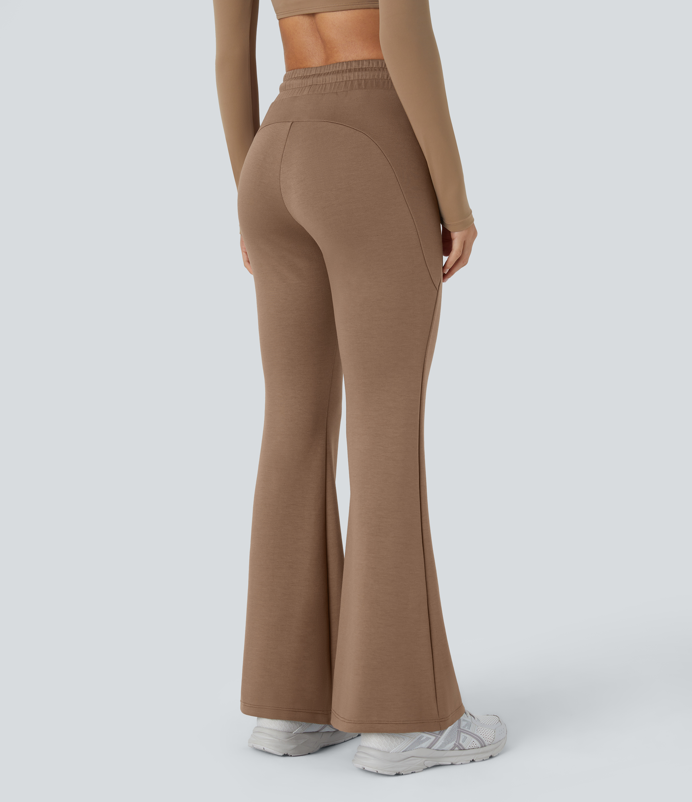 Halara High Waisted Drawstring Side Pocket Flare Yoga Pants  - Raw Umber - M 