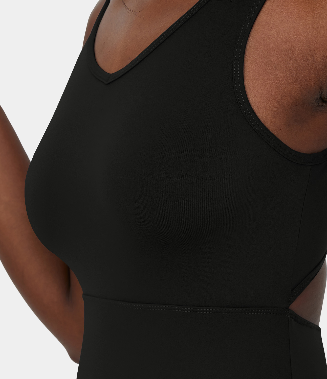 Halara V Neck Side Pocket Cut Out Midi Casual Dress Casual Dress - Black - XS slip dress beach dress ruched dress halter dress exercise dress 