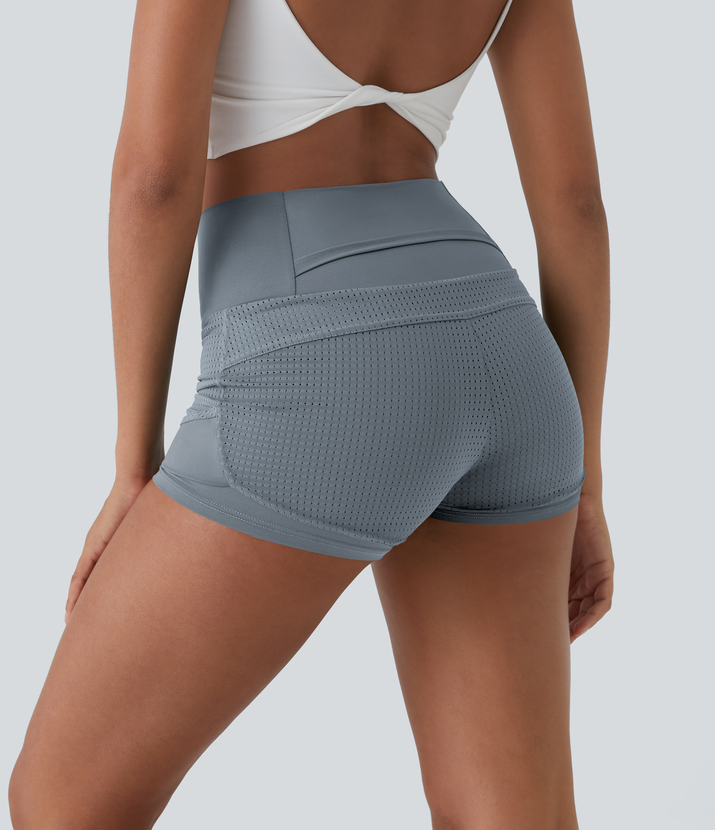 Halara High Waisted Mesh Back Waistband Pocket 2-in-1 Casual Shorts 2