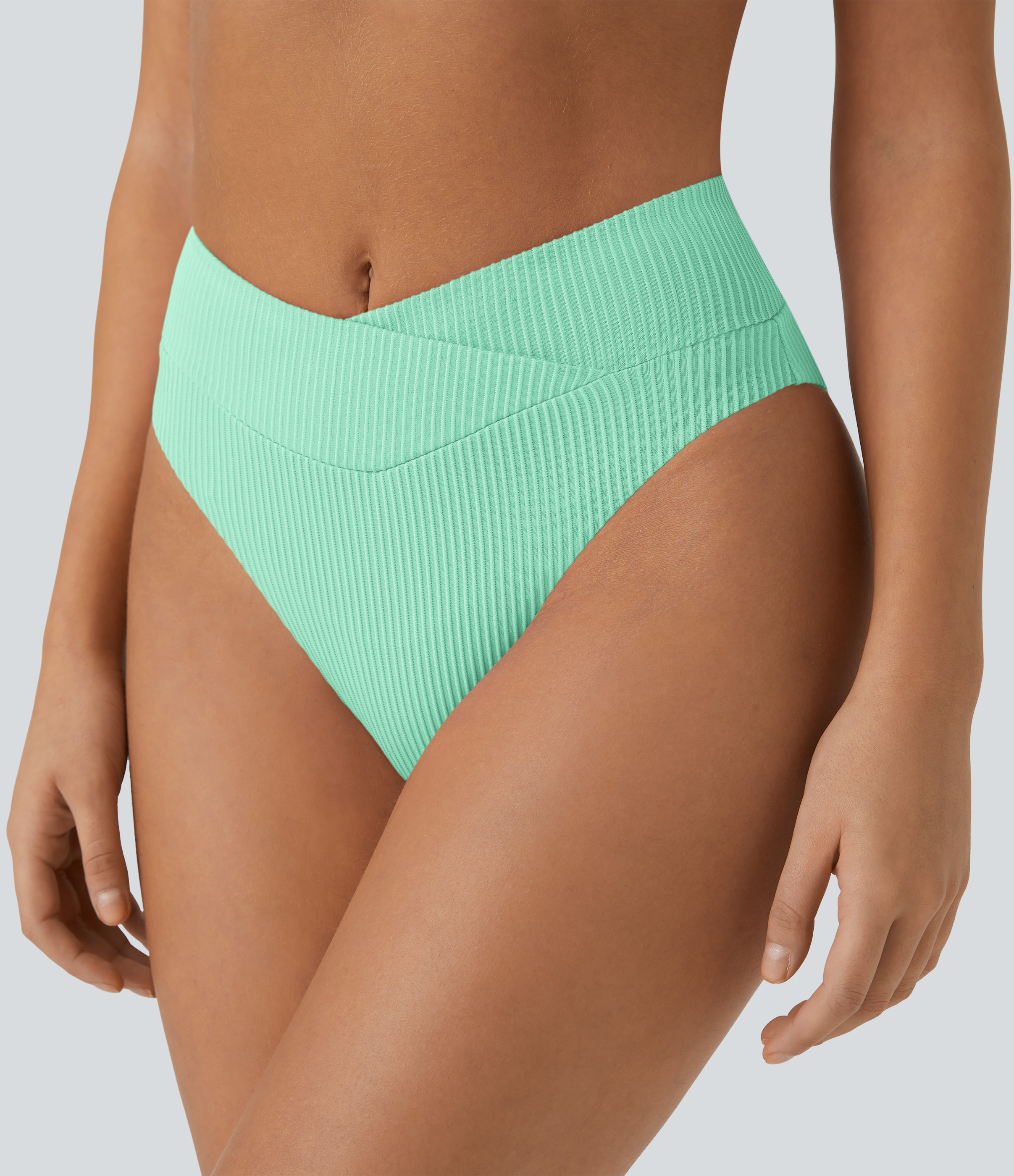 Halara Ribbed Crossover Bikini Bottom Swimsuit  - Sunshine Green - XL 