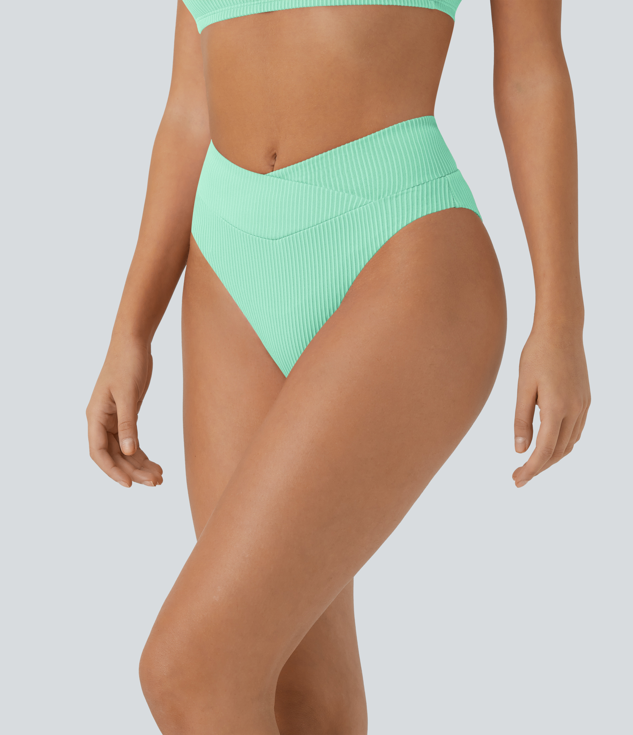 Halara Ribbed Crossover Bikini Bottom Swimsuit  - Sunshine Green - XL 