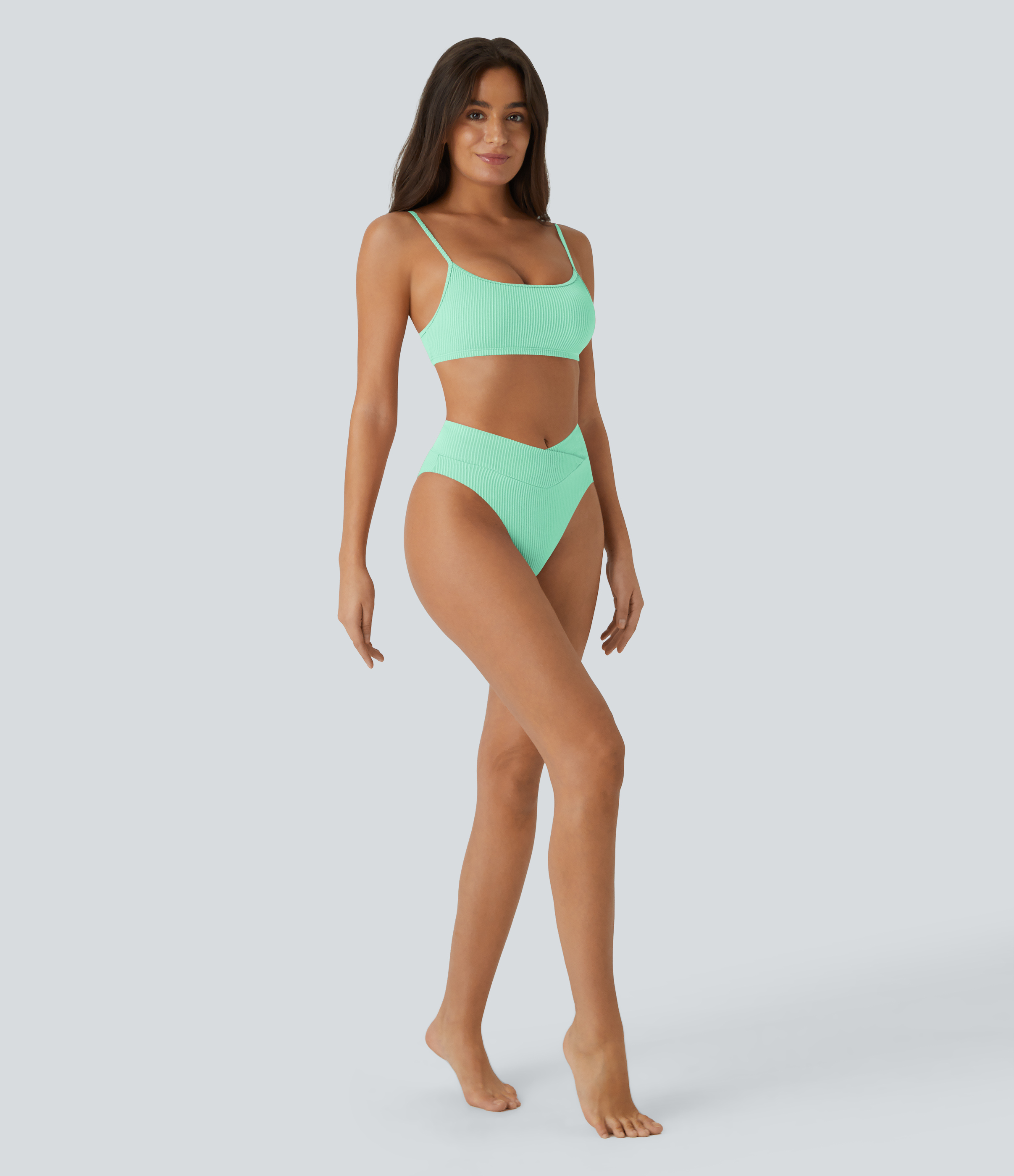 Halara Ribbed Crossover Bikini Bottom Swimsuit  - Sunshine Green - XL 