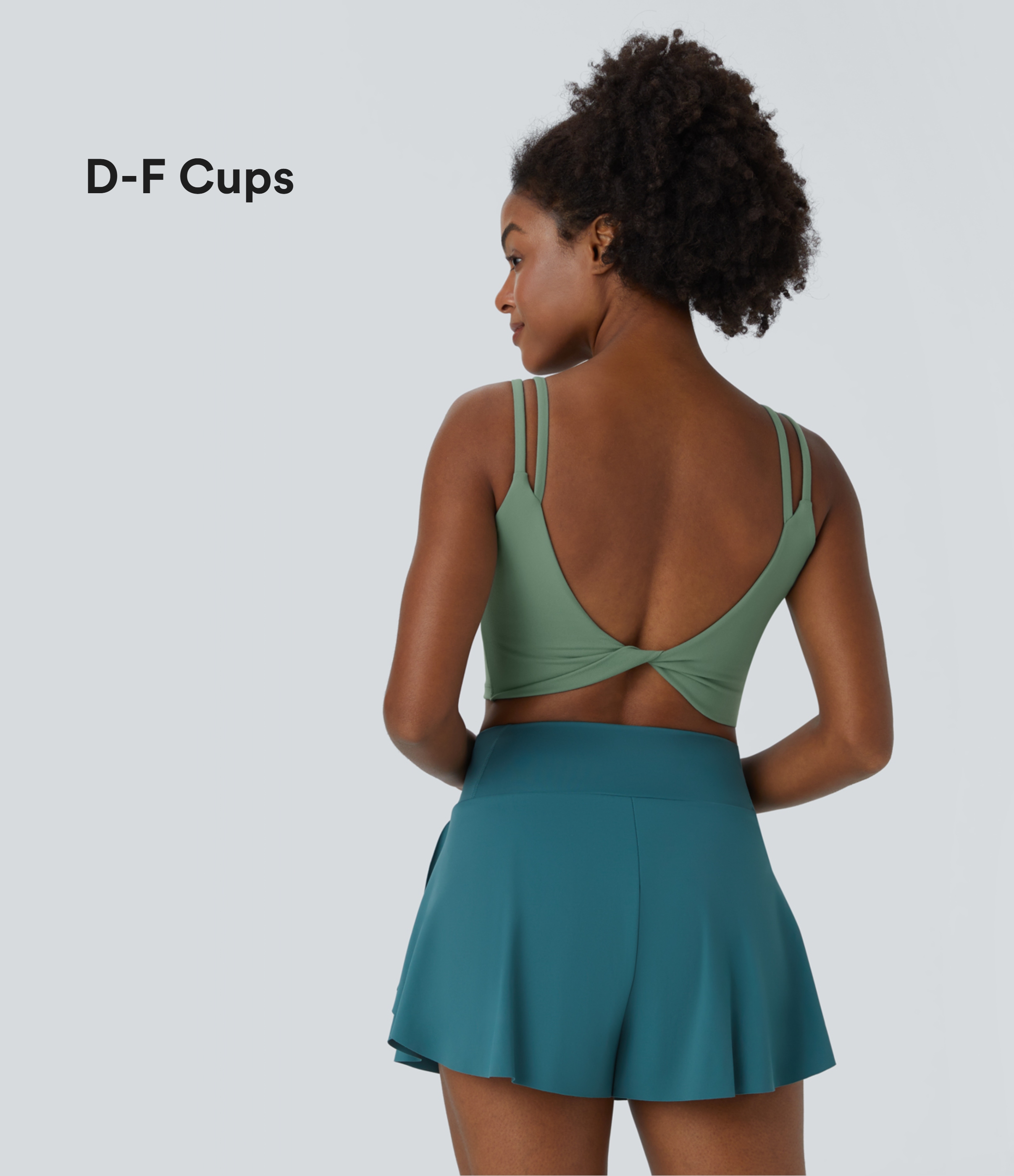 Halara Double Straps Backless Twisted Workout Cropped Tank Top-DD/DDD/F Cups Tank Top - Hedge Green - M golf tops halter top tunic tops 