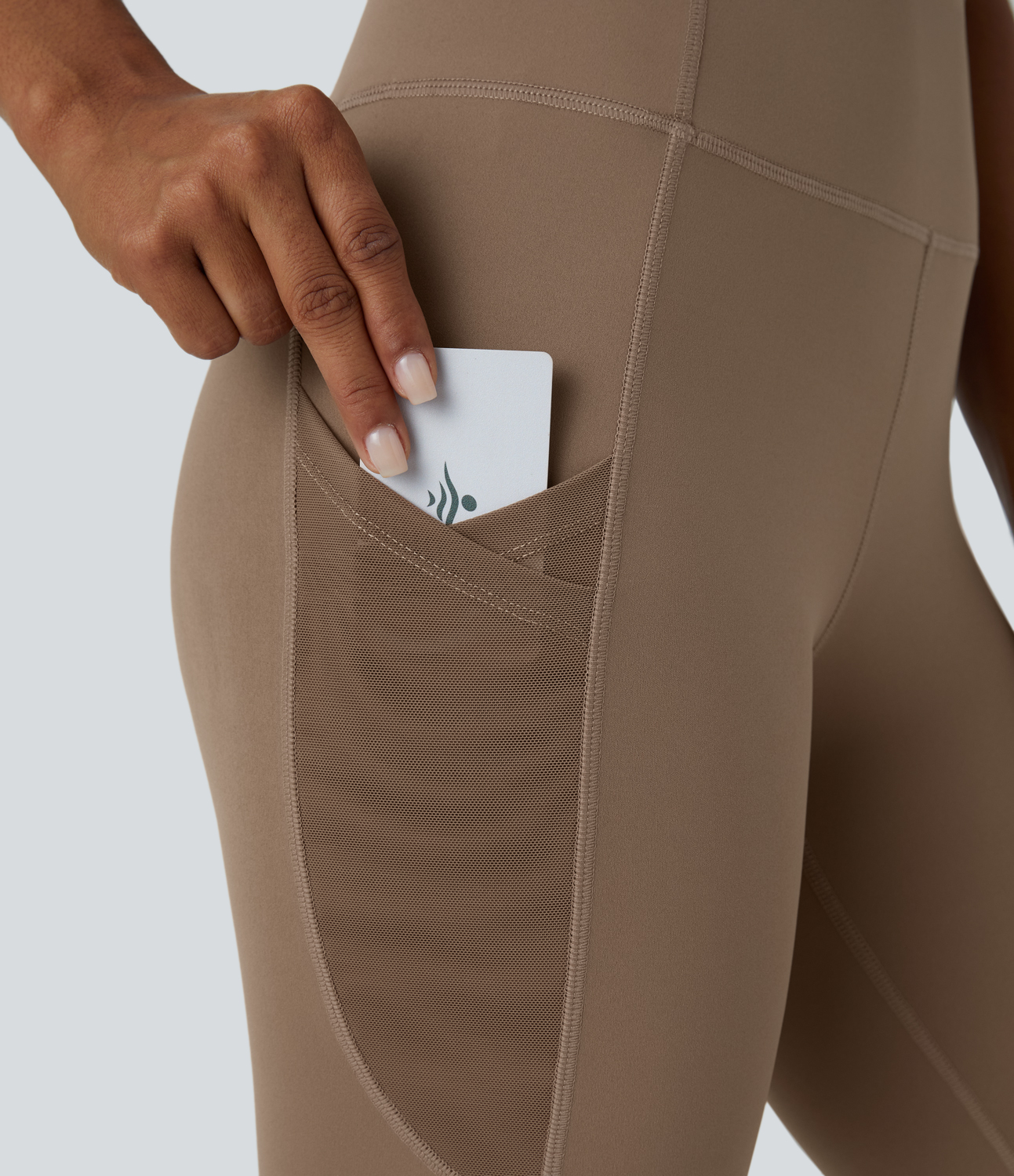 Halara High Waisted Side Crossover Pocket Contrast Mesh 7/8 Yoga Leggings  - Woodsmoke - L(7/8) gym leggings leggings with pockets 
