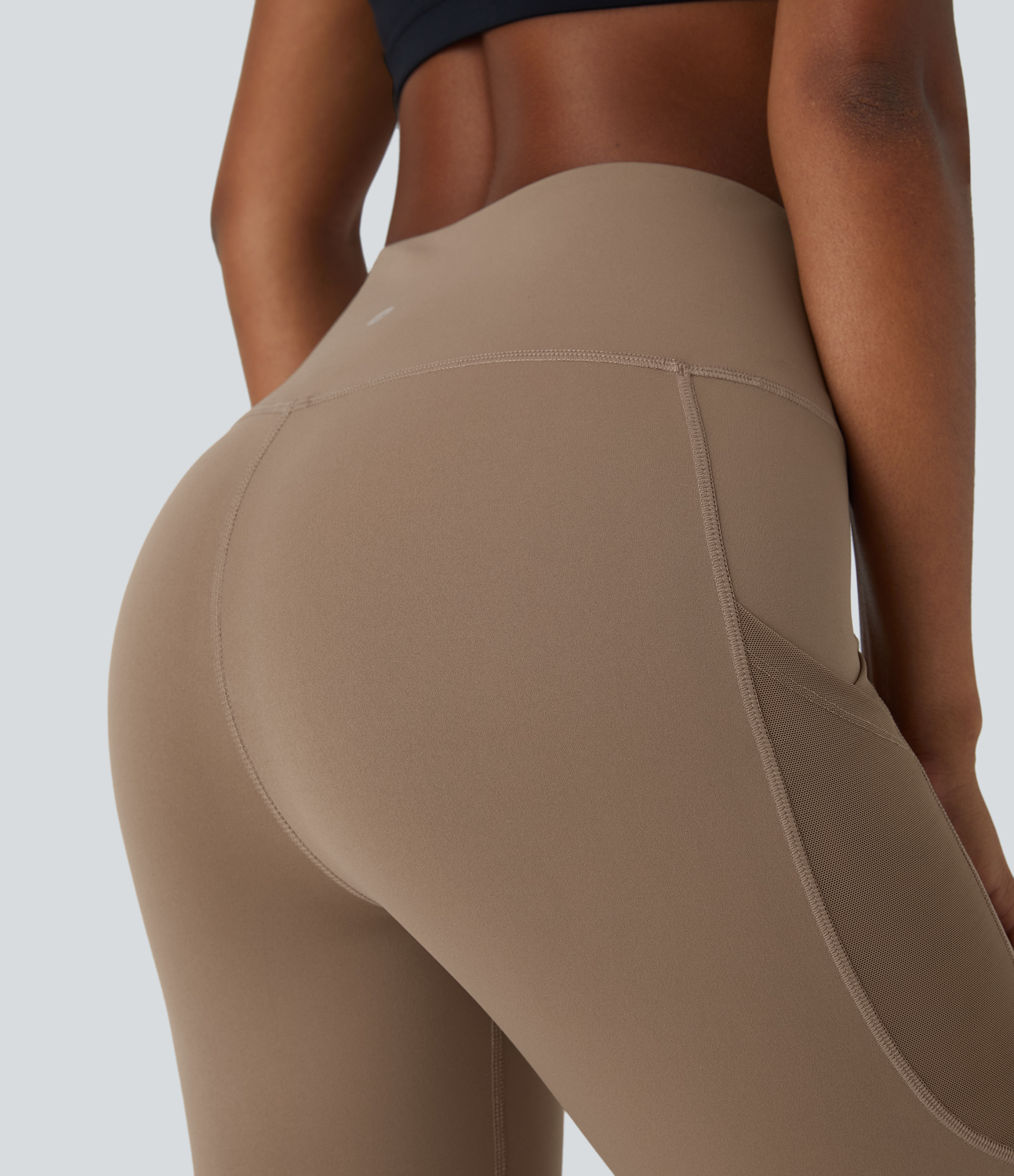 Halara High Waisted Side Crossover Pocket Contrast Mesh 7/8 Yoga Leggings  - Woodsmoke - L(7/8) gym leggings leggings with pockets 