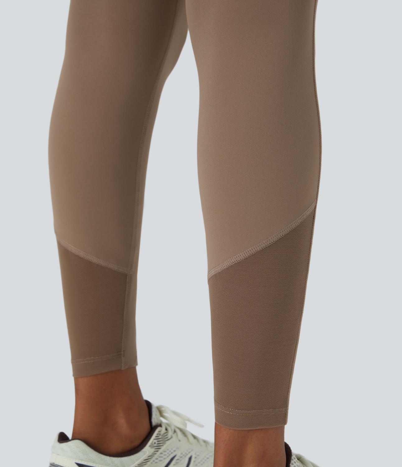 Halara High Waisted Side Crossover Pocket Contrast Mesh 7/8 Yoga Leggings  - Woodsmoke - L(7/8) gym leggings leggings with pockets 