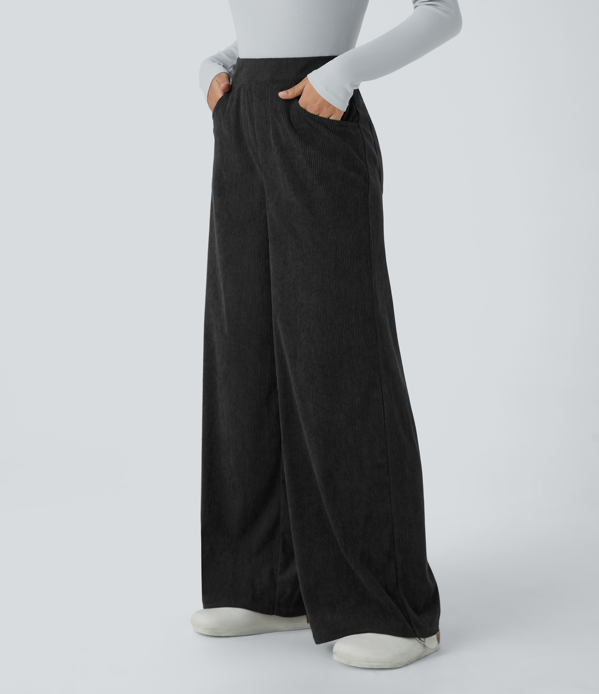 Halara Flex™ Cord-Arbeitshose mit hohem Bund, Taschen und weitem Bein