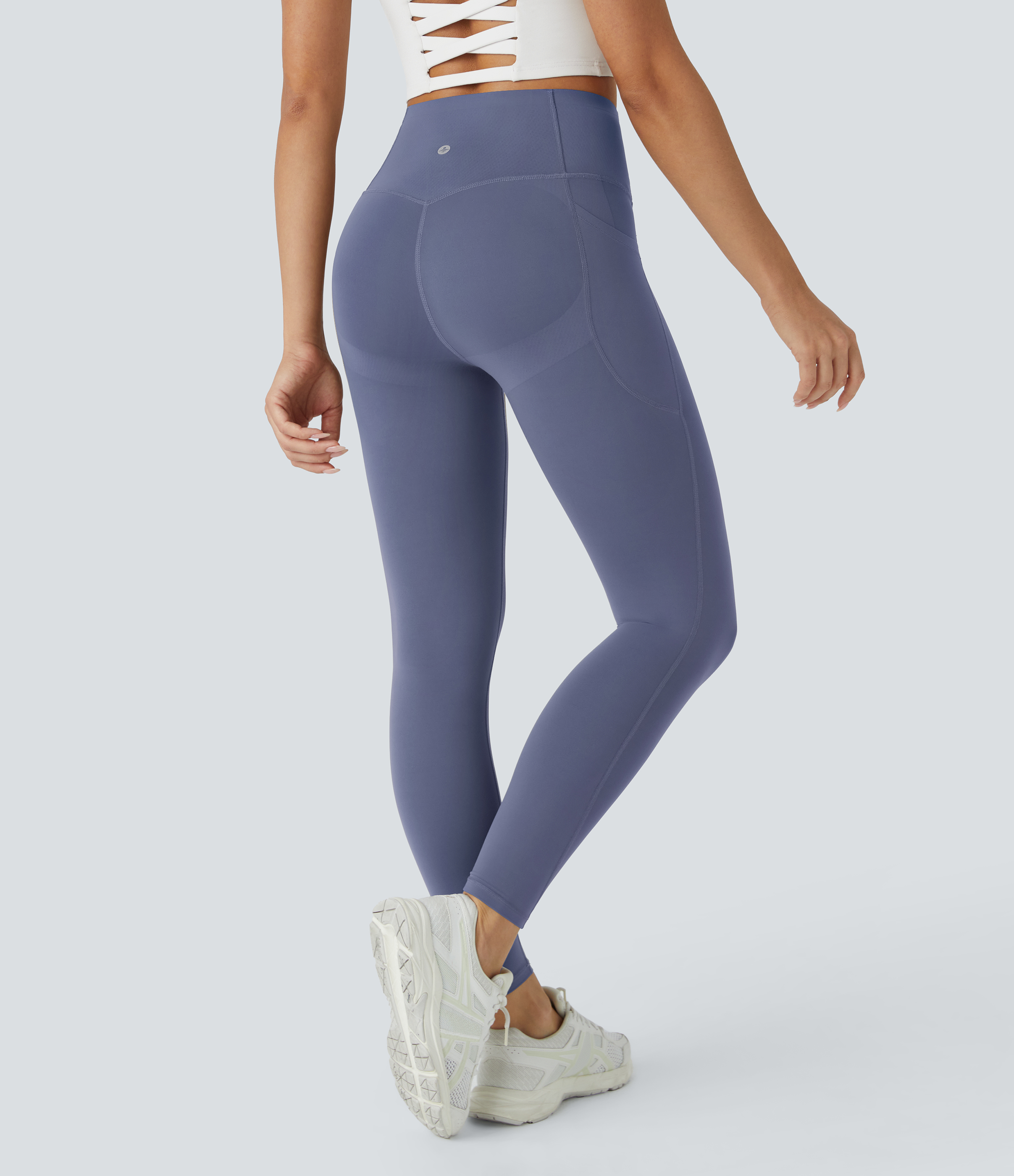 Halara SoCinched High Waisted Butt Lifting Tummy Control Side Pocket Shaping Workout UltraSculpt Leggings  - Silent Blue - XS(7/8) 