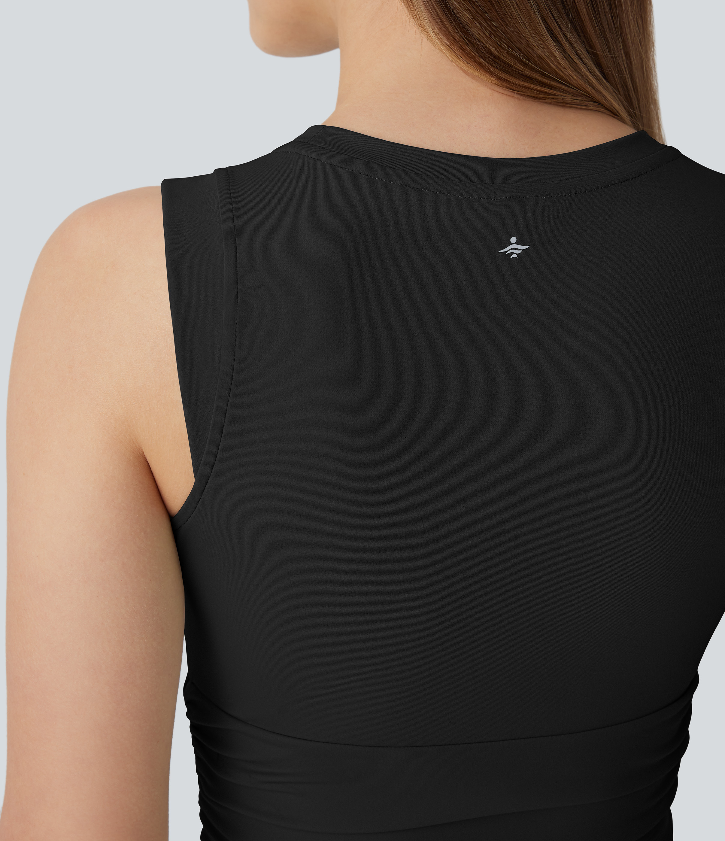 Halara Softlyzeroв„ў Airy Round Neck Ruched Cool Touch Cropped Tennis Tank Top Tank Top - Black - XS golf tops halter top tunic tops 