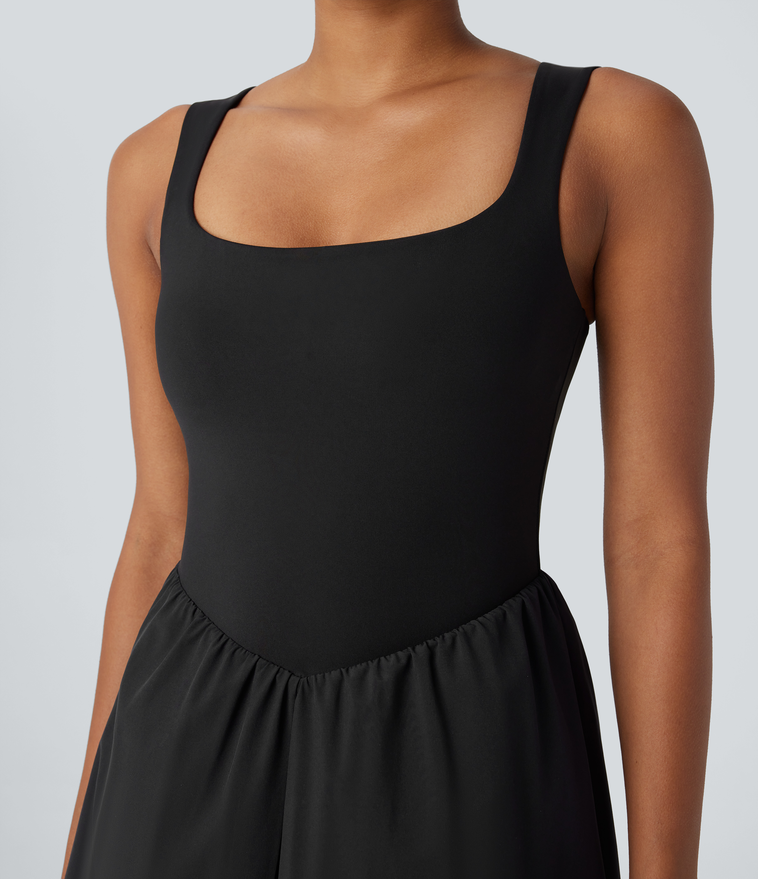 Halara Breezefulв„ў Square Neck Backless 2-in-1 Side Pocket Quick Dry Mini Yoga Active Dress Workout Dress - Black - L 