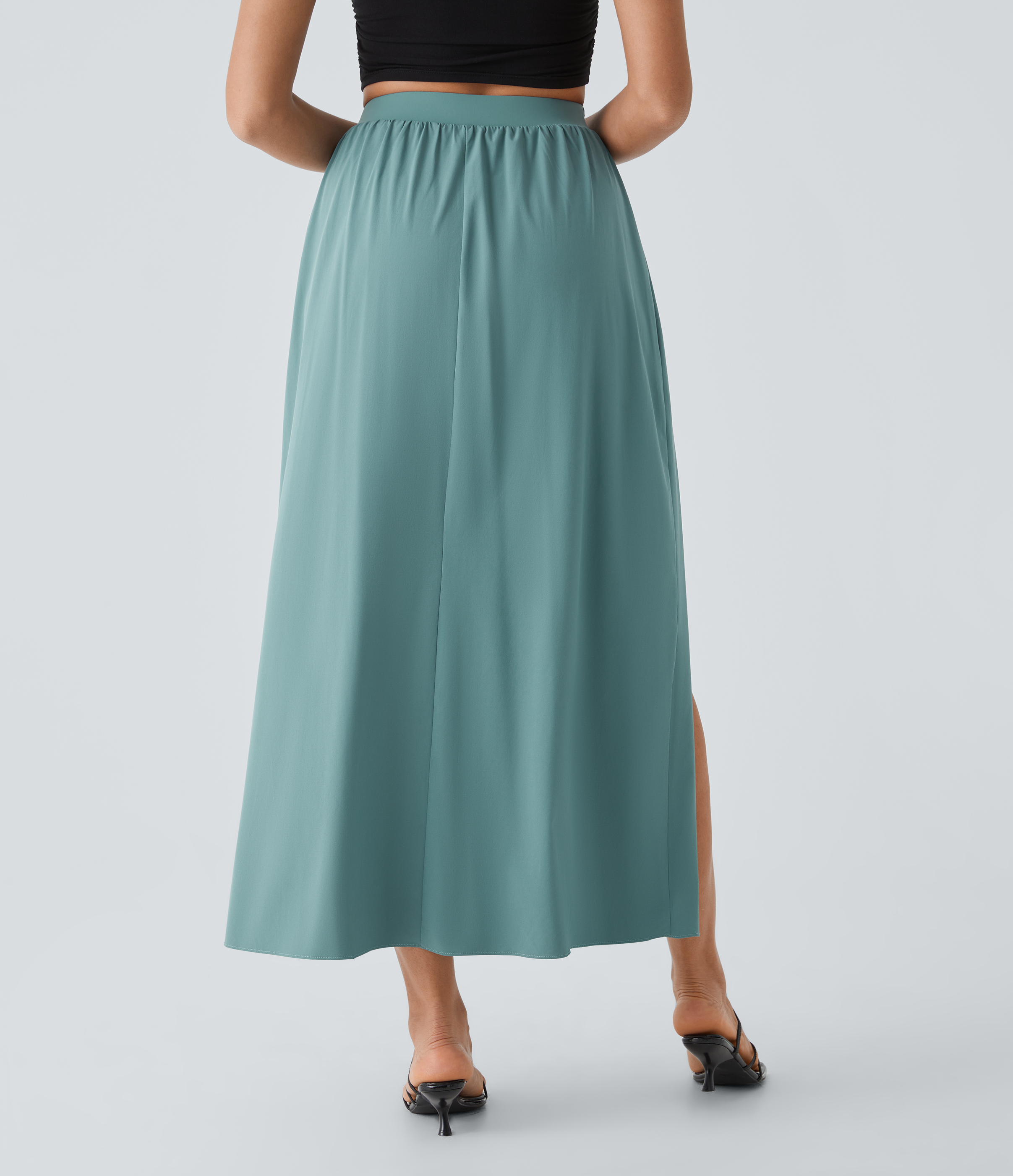 Halara Breezefulв„ў High Waisted Tie Front Plicated Split Flowy 2-in-1 Maxi Quick Dry Casual Skirt  - Mineral Blue - M(regular) 